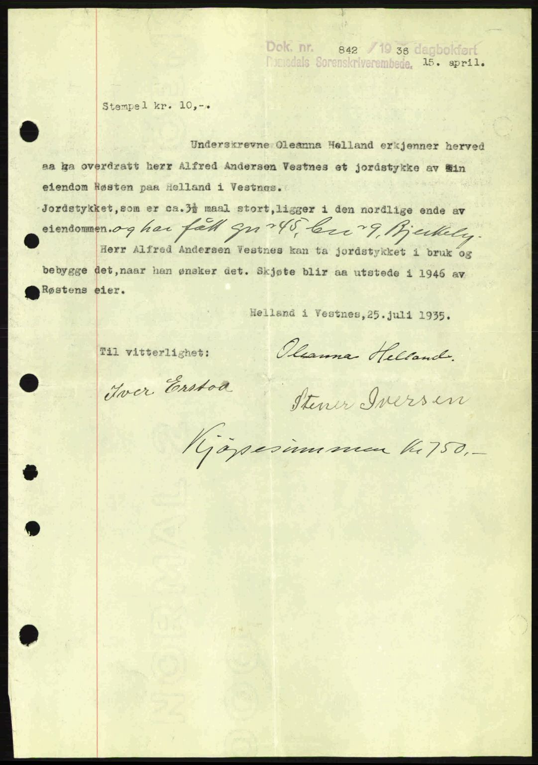 Romsdal sorenskriveri, AV/SAT-A-4149/1/2/2C: Mortgage book no. A1, 1936-1936, Diary no: : 842/1936