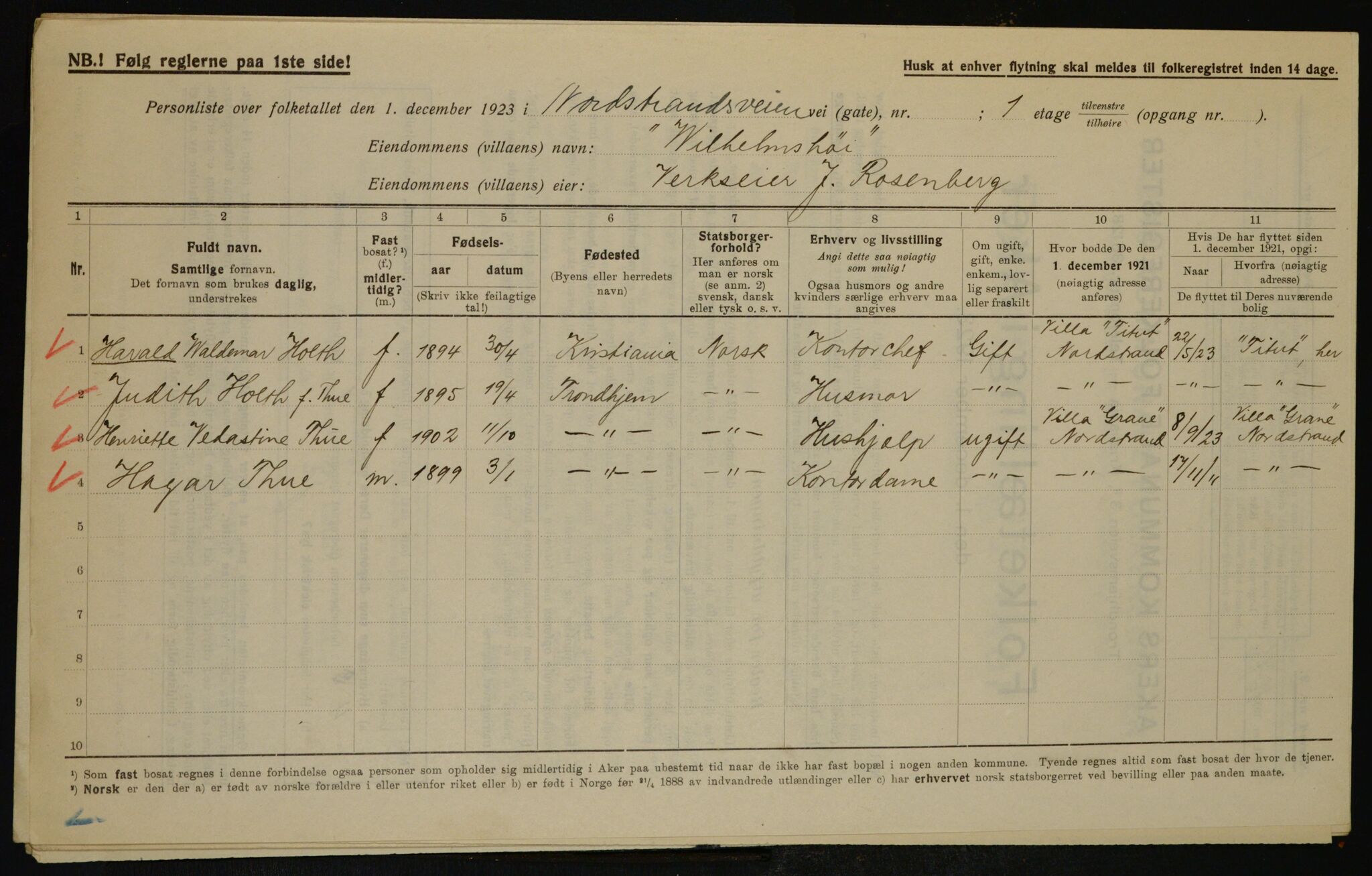 , Municipal Census 1923 for Aker, 1923, p. 43044