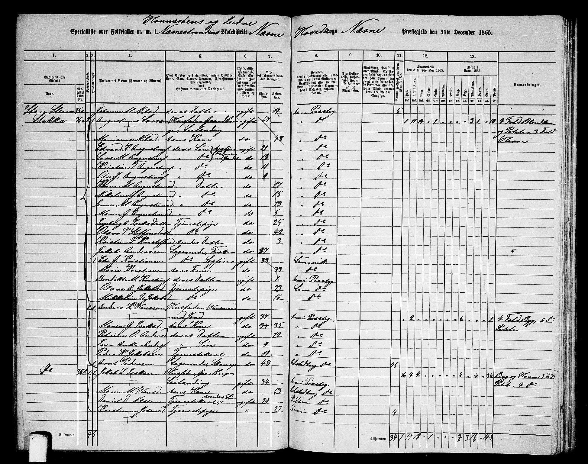 RA, 1865 census for Nesna, 1865, p. 90