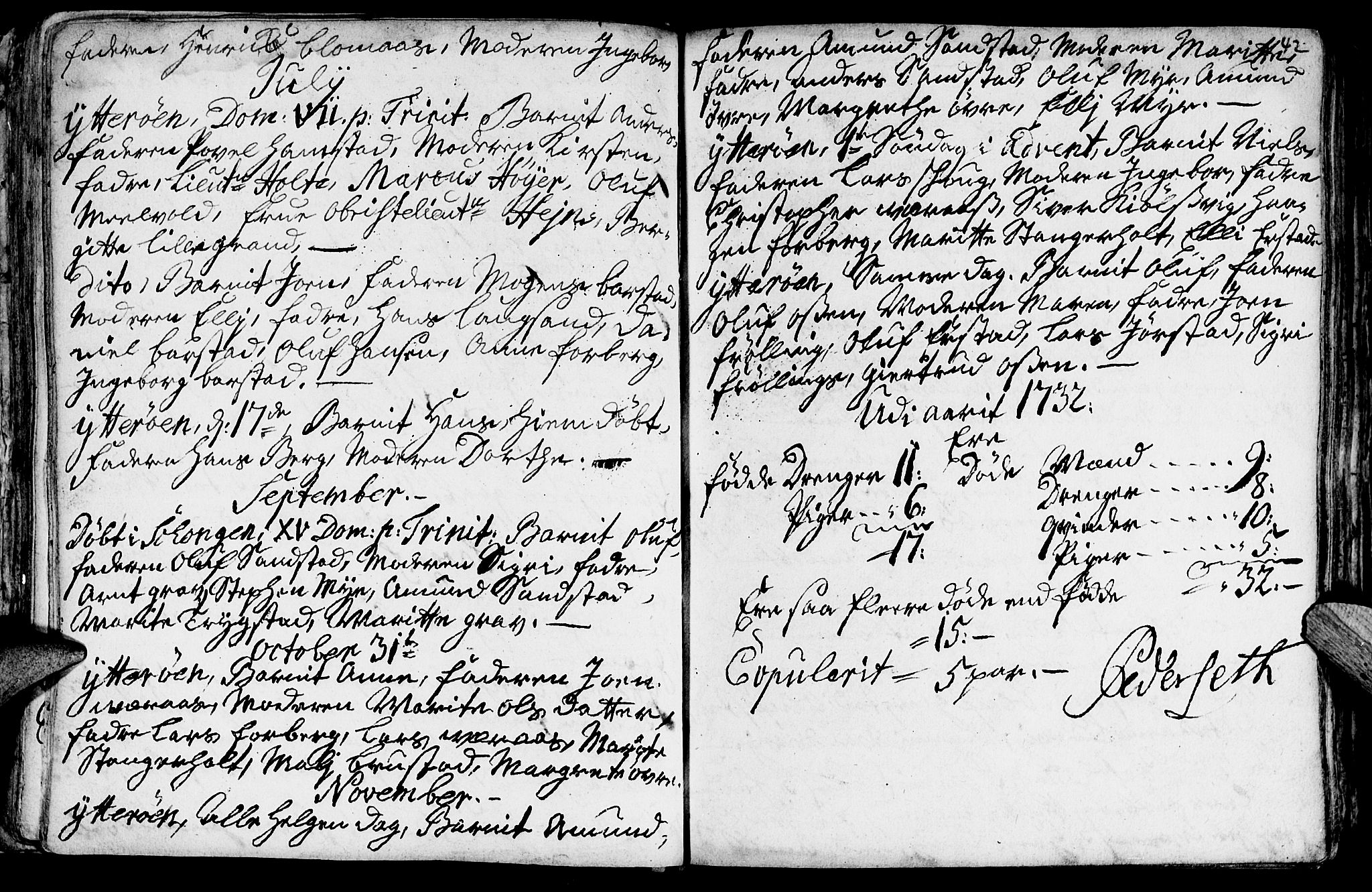 Ministerialprotokoller, klokkerbøker og fødselsregistre - Nord-Trøndelag, SAT/A-1458/722/L0215: Parish register (official) no. 722A02, 1718-1755, p. 42