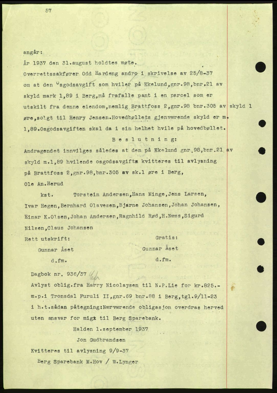 Idd og Marker sorenskriveri, AV/SAO-A-10283/G/Gb/Gbc/L0001: Mortgage book no. B1-3, 1936-1939, Diary no: : 901/1937