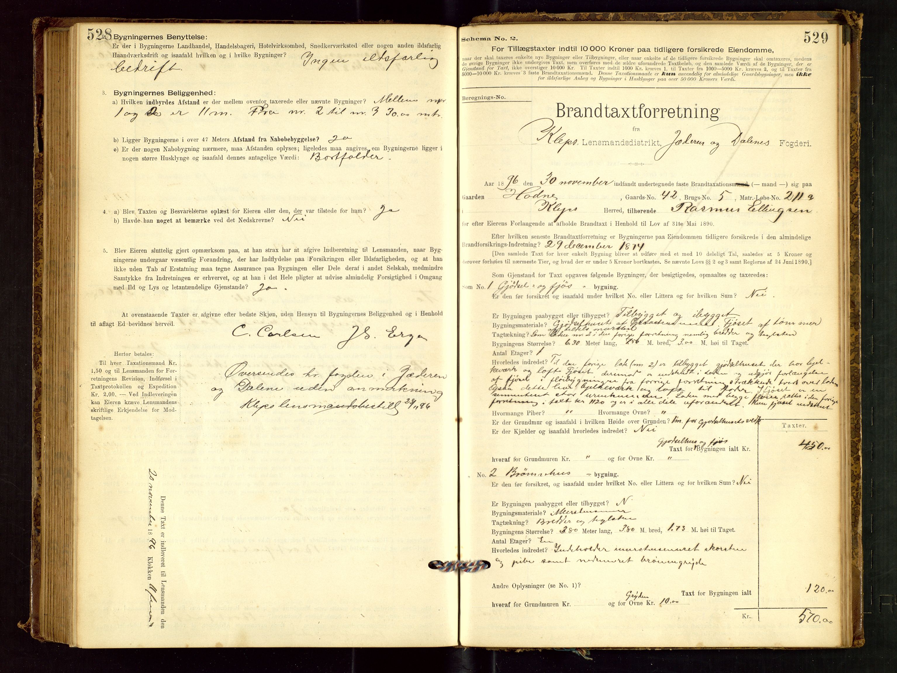 Klepp lensmannskontor, SAST/A-100163/Goc/L0001: "Brandtaxationsprotokol" m/register, 1895-1898, p. 528-529