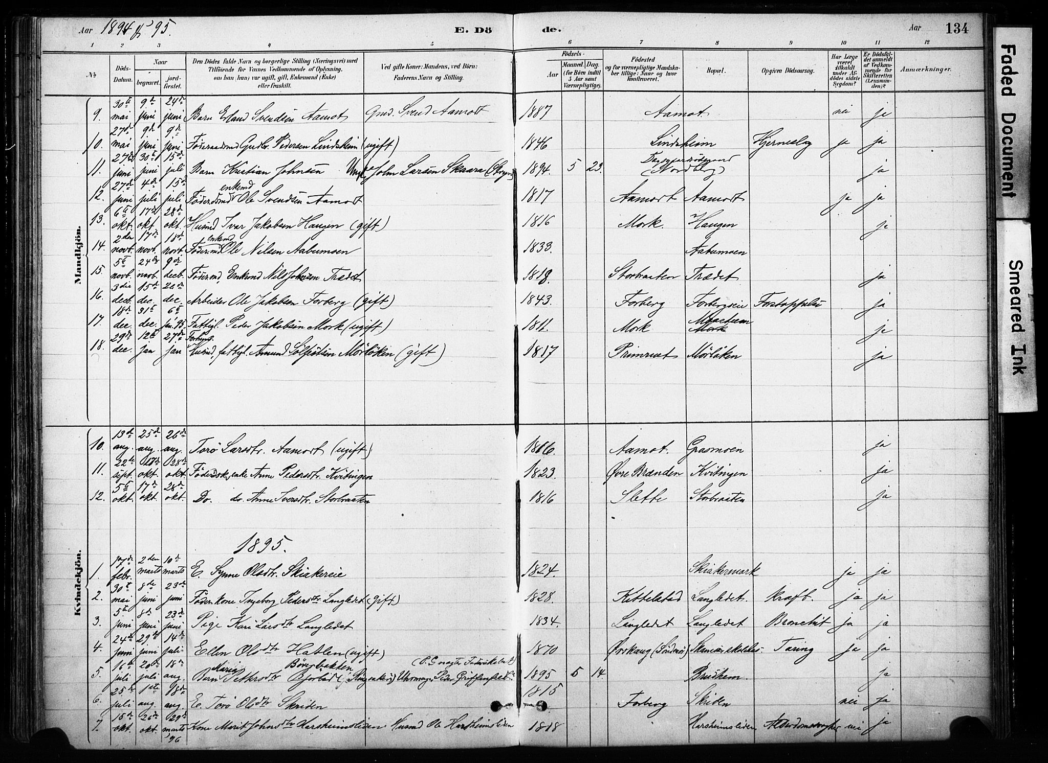 Skjåk prestekontor, SAH/PREST-072/H/Ha/Haa/L0004: Parish register (official) no. 4, 1880-1904, p. 134