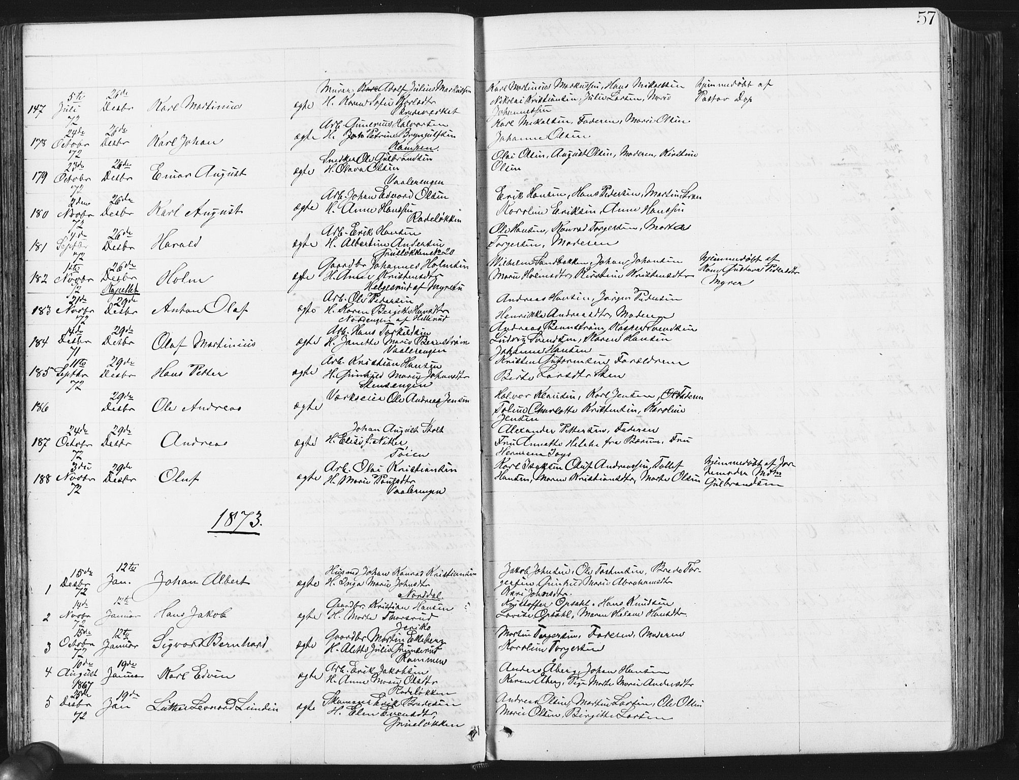 Østre Aker prestekontor Kirkebøker, SAO/A-10840/G/Ga/L0003: Parish register (copy) no. I 3, 1868-1913, p. 57