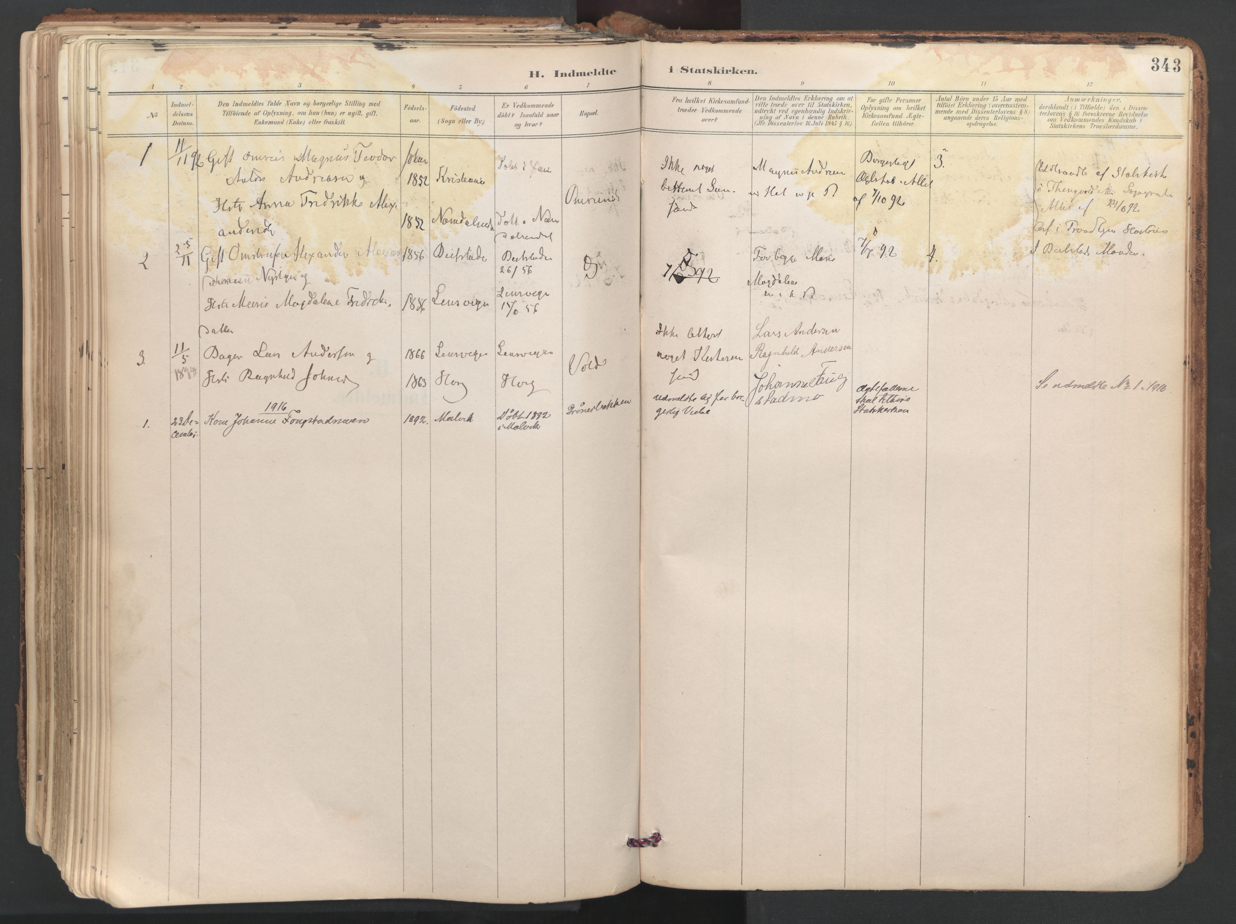 Ministerialprotokoller, klokkerbøker og fødselsregistre - Sør-Trøndelag, SAT/A-1456/687/L1004: Parish register (official) no. 687A10, 1891-1923, p. 343