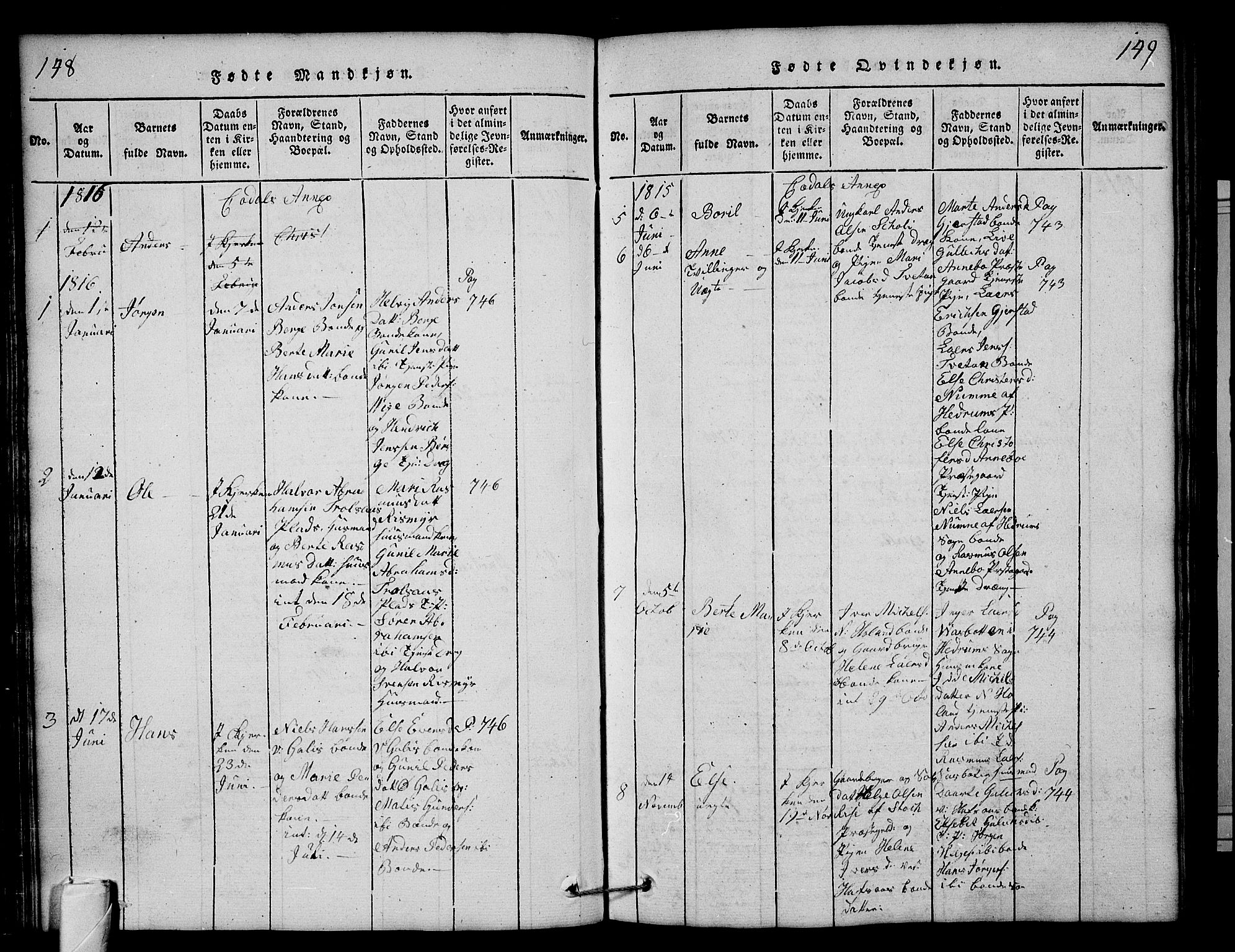 Andebu kirkebøker, AV/SAKO-A-336/G/Ga/L0001: Parish register (copy) no. I 1 /3, 1815-1823, p. 148-149