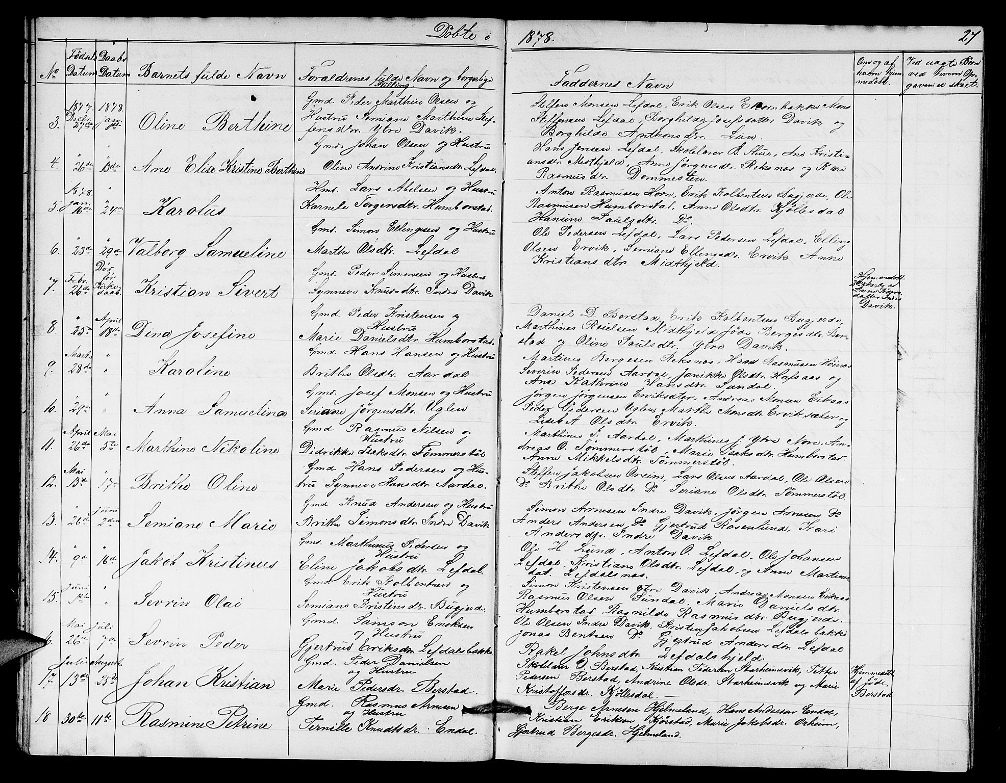 Davik sokneprestembete, AV/SAB-A-79701/H/Hab/Haba/L0001: Parish register (copy) no. A 1, 1866-1889, p. 27