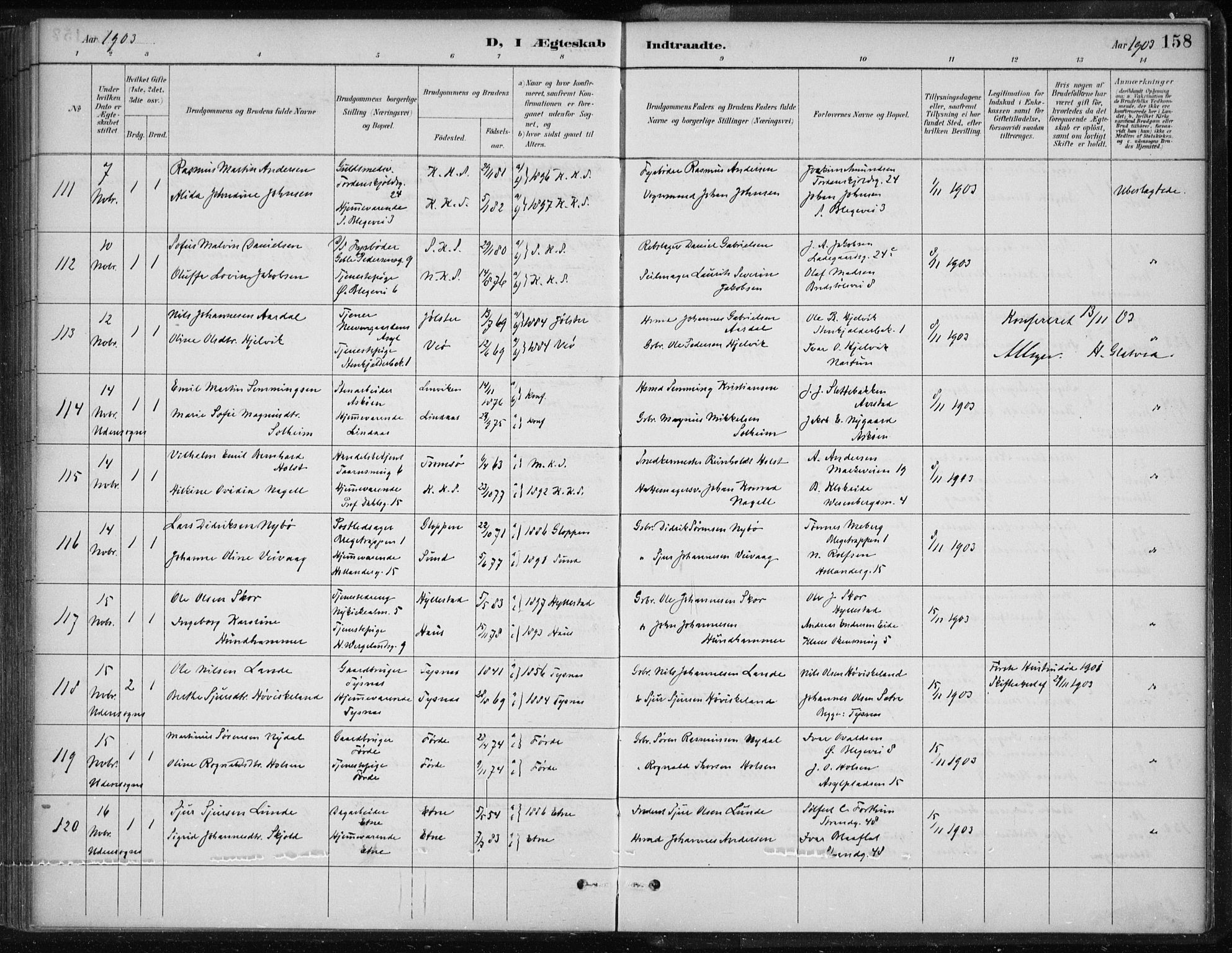 Korskirken sokneprestembete, AV/SAB-A-76101/H/Hab: Parish register (copy) no. D 3, 1887-1906, p. 158