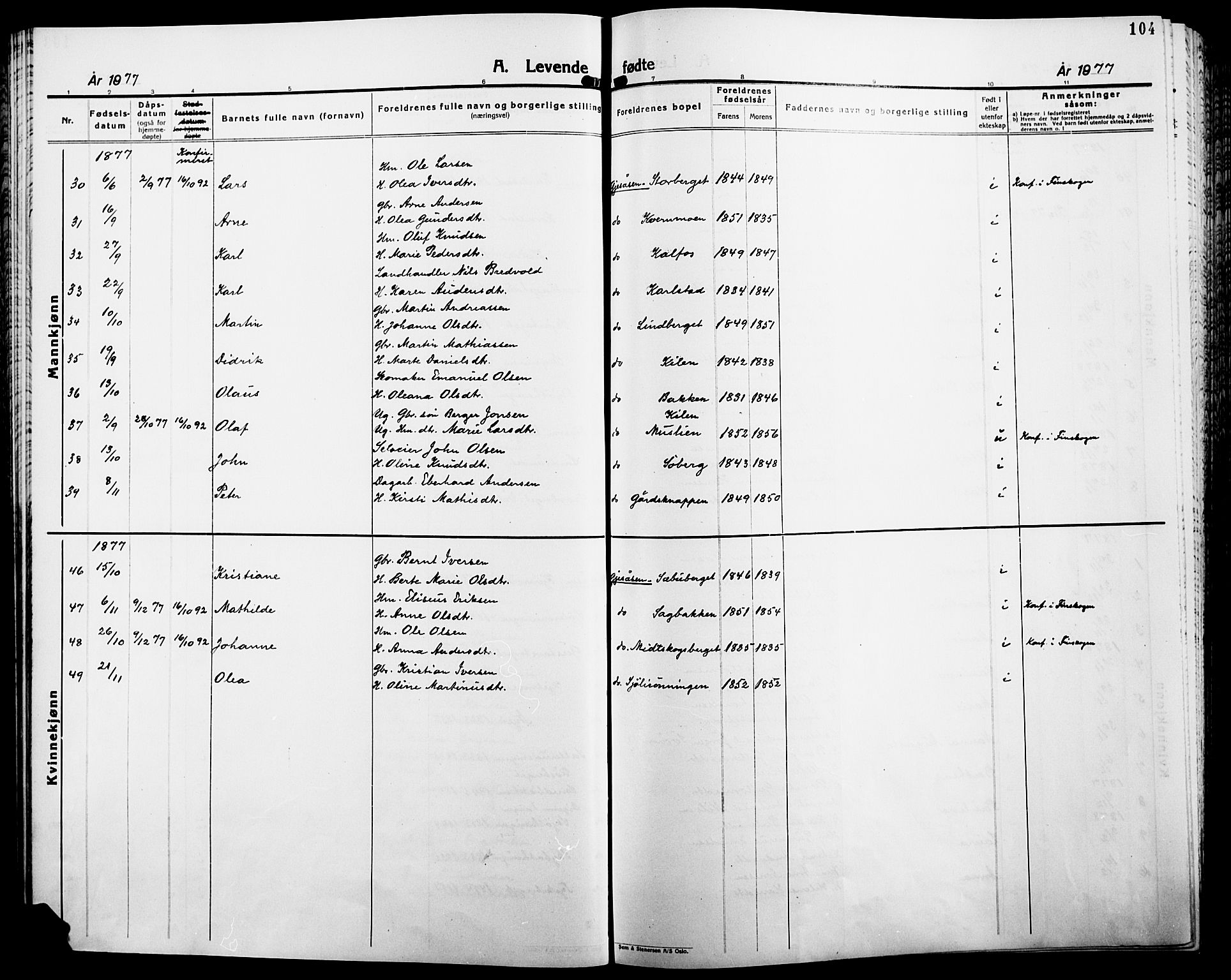 Åsnes prestekontor, AV/SAH-PREST-042/H/Ha/Haa/L0000B: Parish register (official), 1870-1889, p. 104