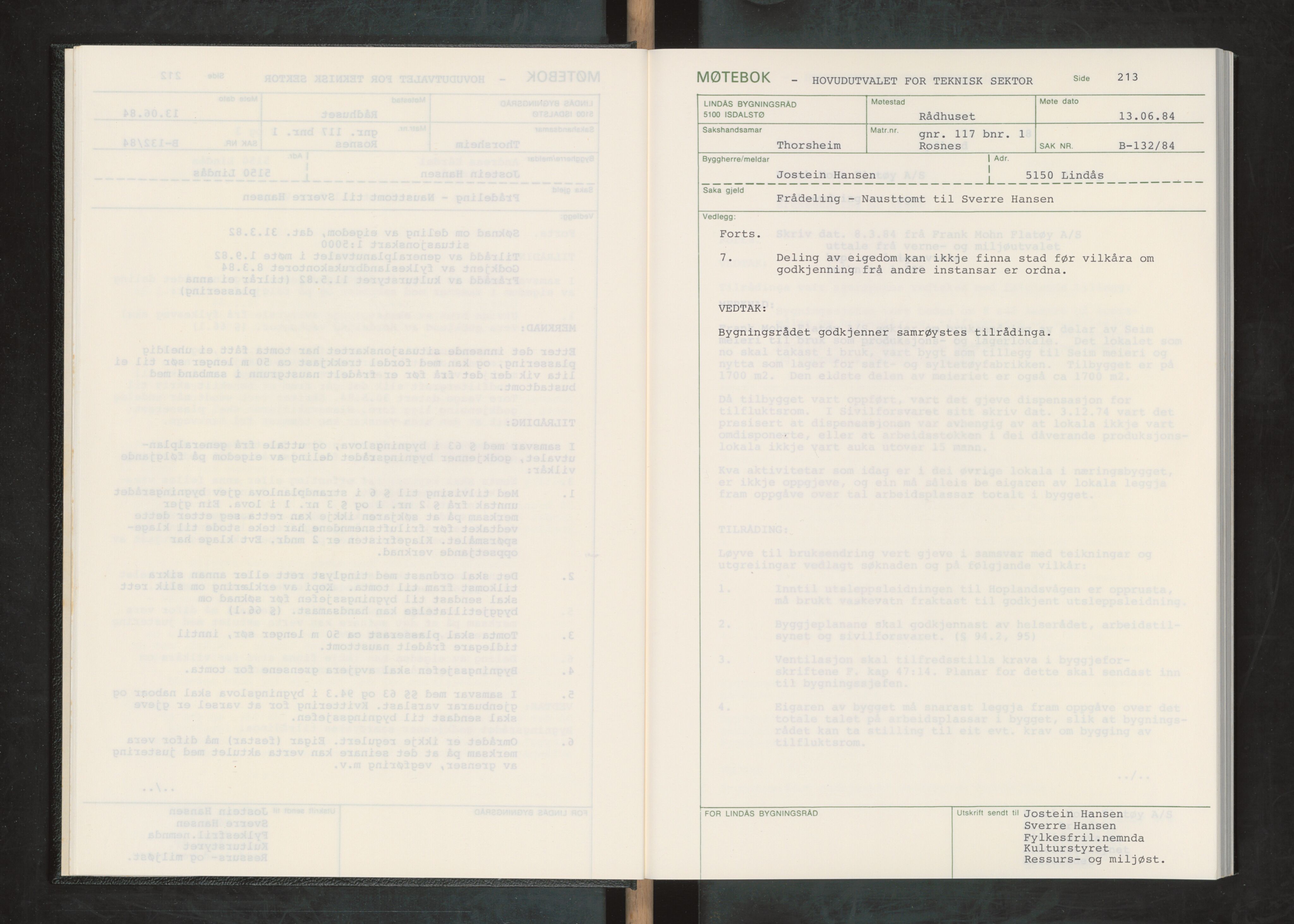 Lindås kommune. Bygningsrådet, IKAH/1263-511/A/Aa/L0052: Møtebok for Lindås bygningsråd, 1984