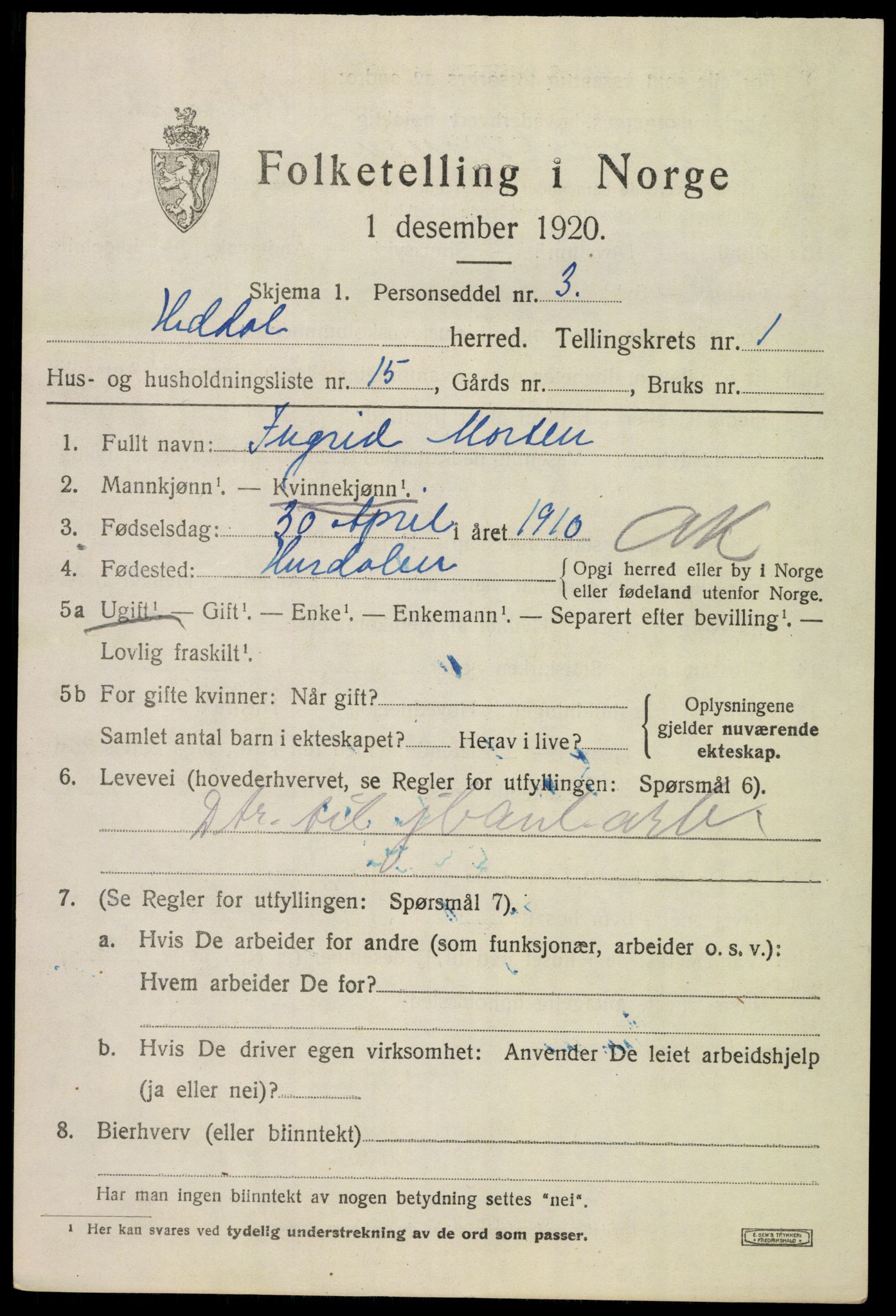 SAKO, 1920 census for Heddal, 1920, p. 1556