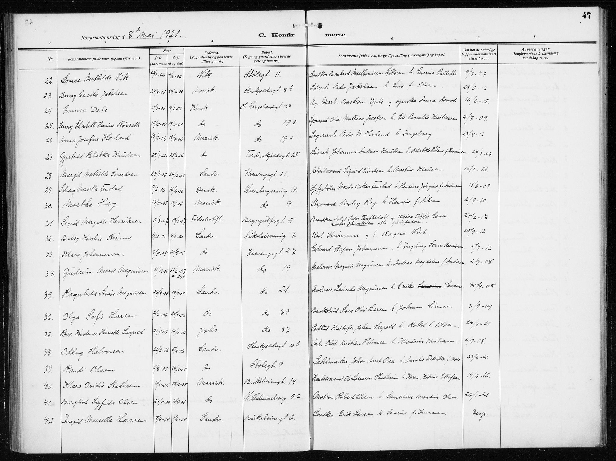 Mariakirken Sokneprestembete, SAB/A-76901/H/Haa/L0015: Parish register (official) no. C 3, 1913-1927, p. 47