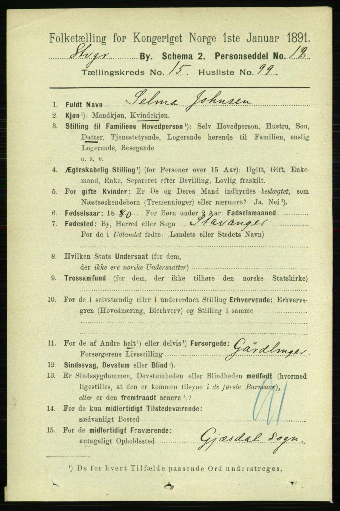 RA, 1891 census for 1103 Stavanger, 1891, p. 18837