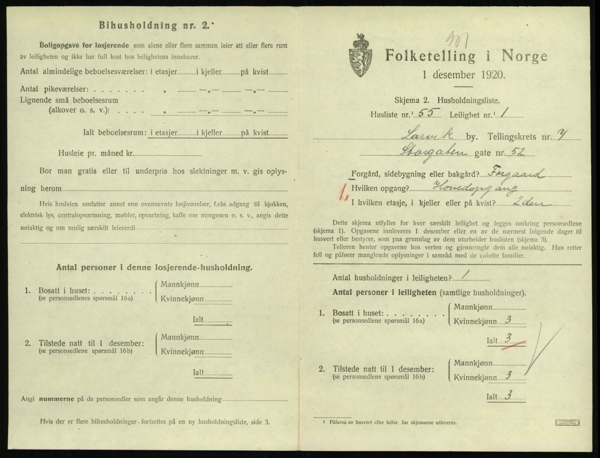 SAKO, 1920 census for Larvik, 1920, p. 6164