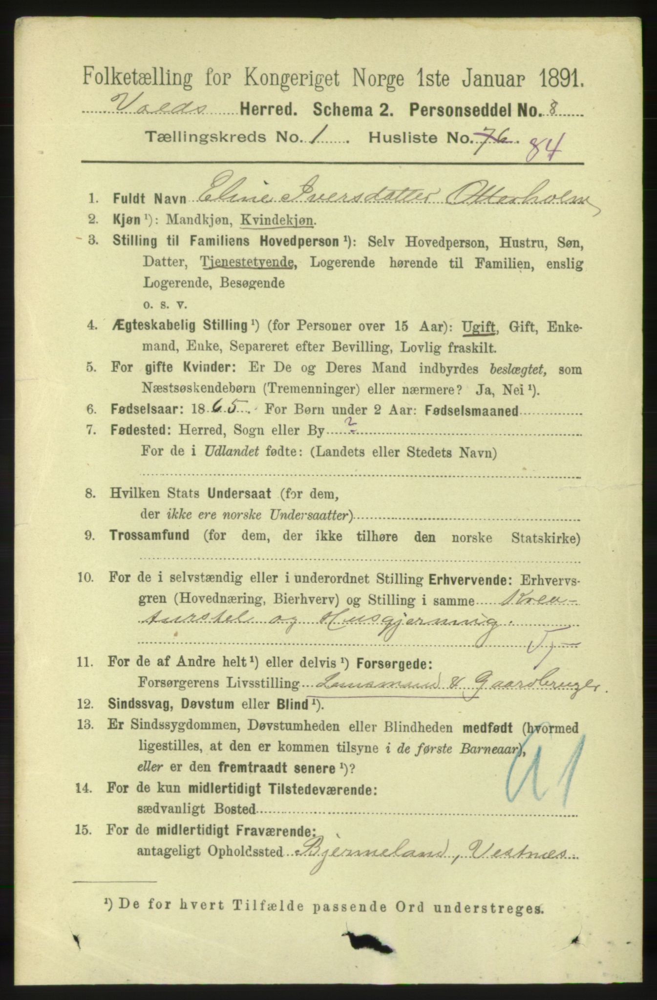 RA, 1891 census for 1537 Voll, 1891, p. 646