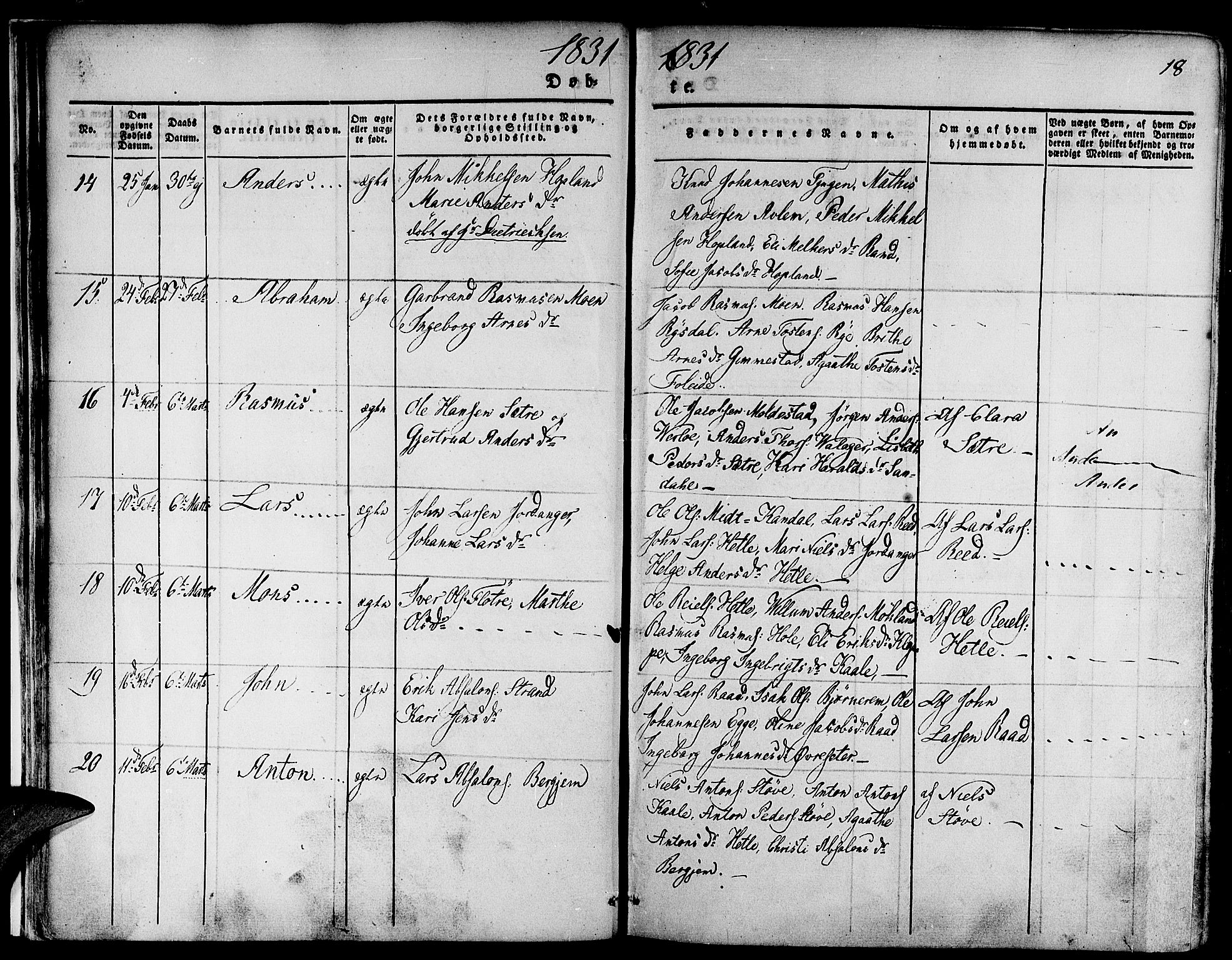 Gloppen sokneprestembete, AV/SAB-A-80101/H/Haa/Haaa/L0007: Parish register (official) no. A 7, 1827-1837, p. 18