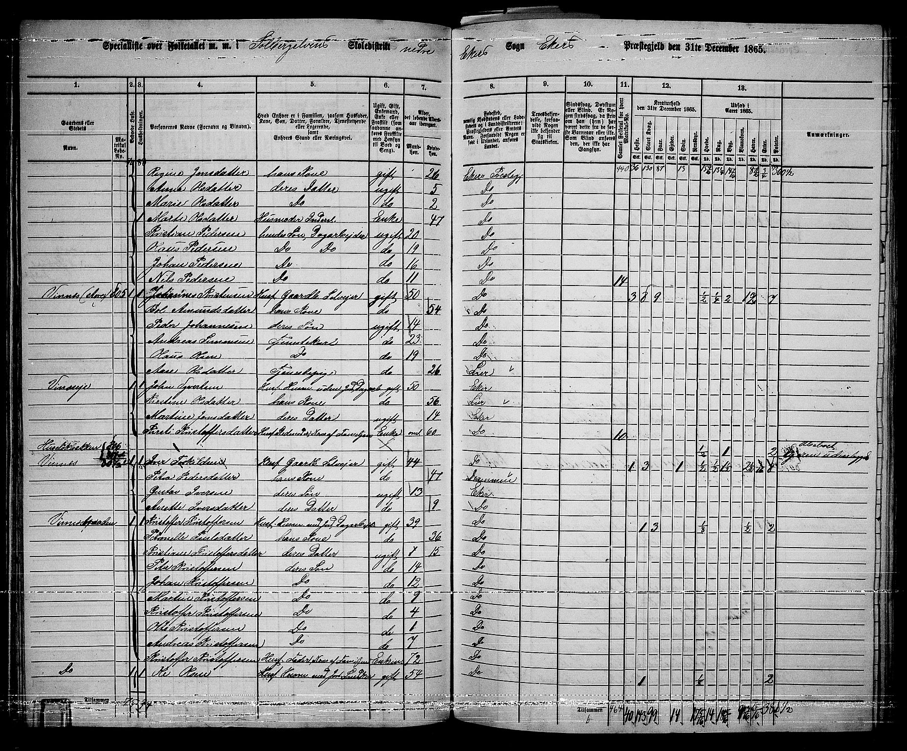 RA, 1865 census for Eiker, 1865, p. 358