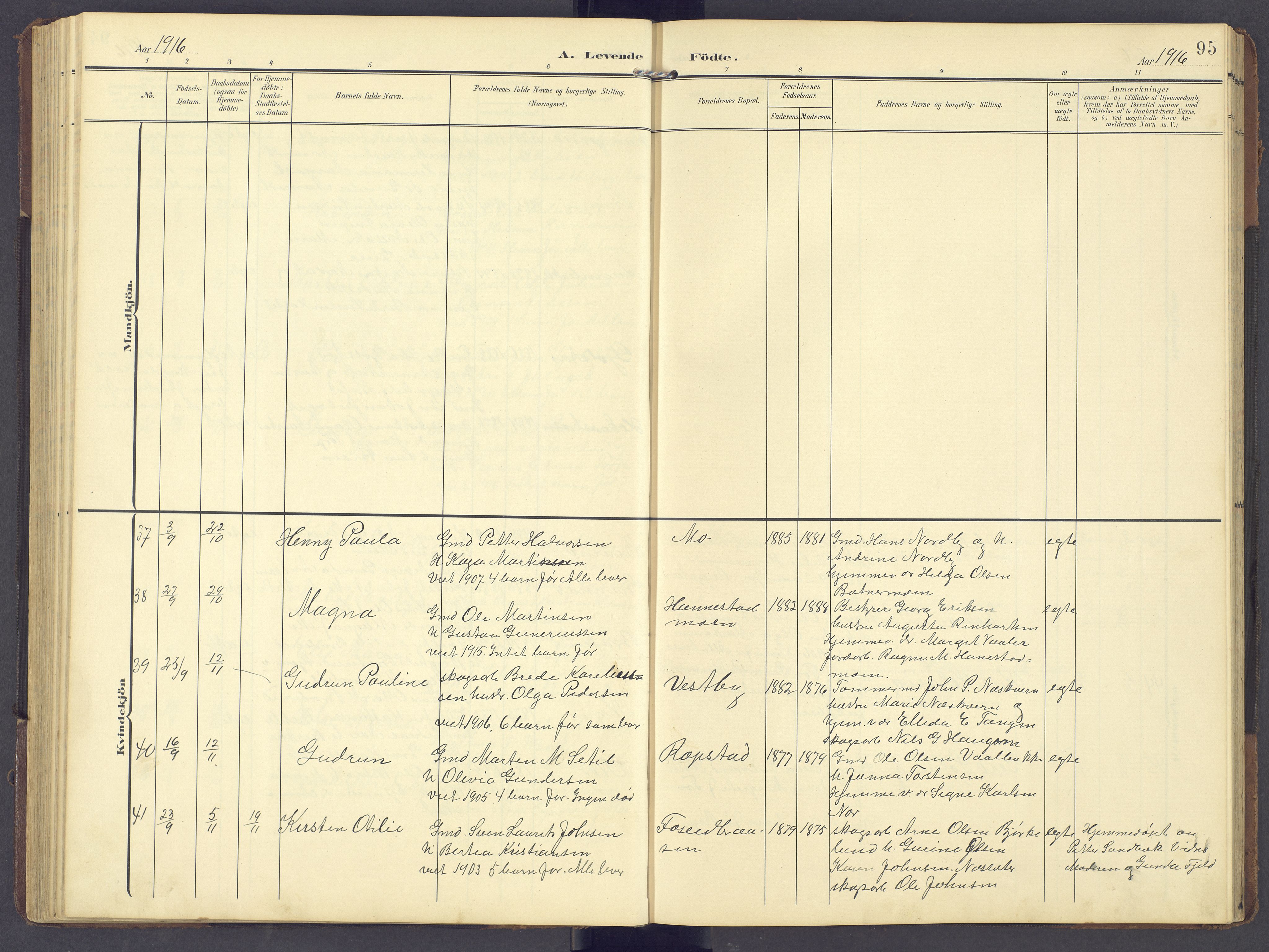 Brandval prestekontor, AV/SAH-PREST-034/H/Ha/Hab/L0003: Parish register (copy) no. 3, 1904-1917, p. 95