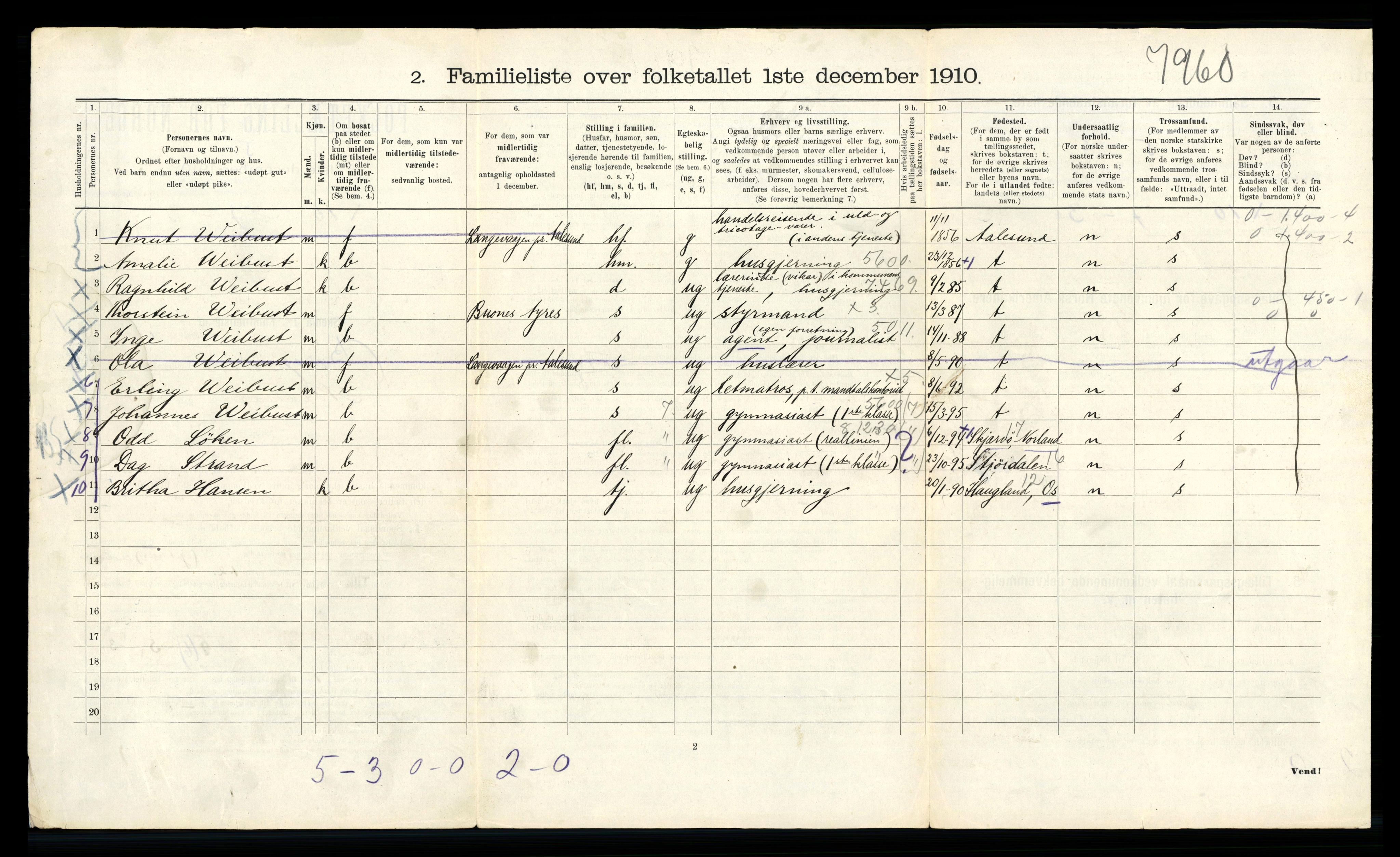 RA, 1910 census for Bergen, 1910, p. 9438