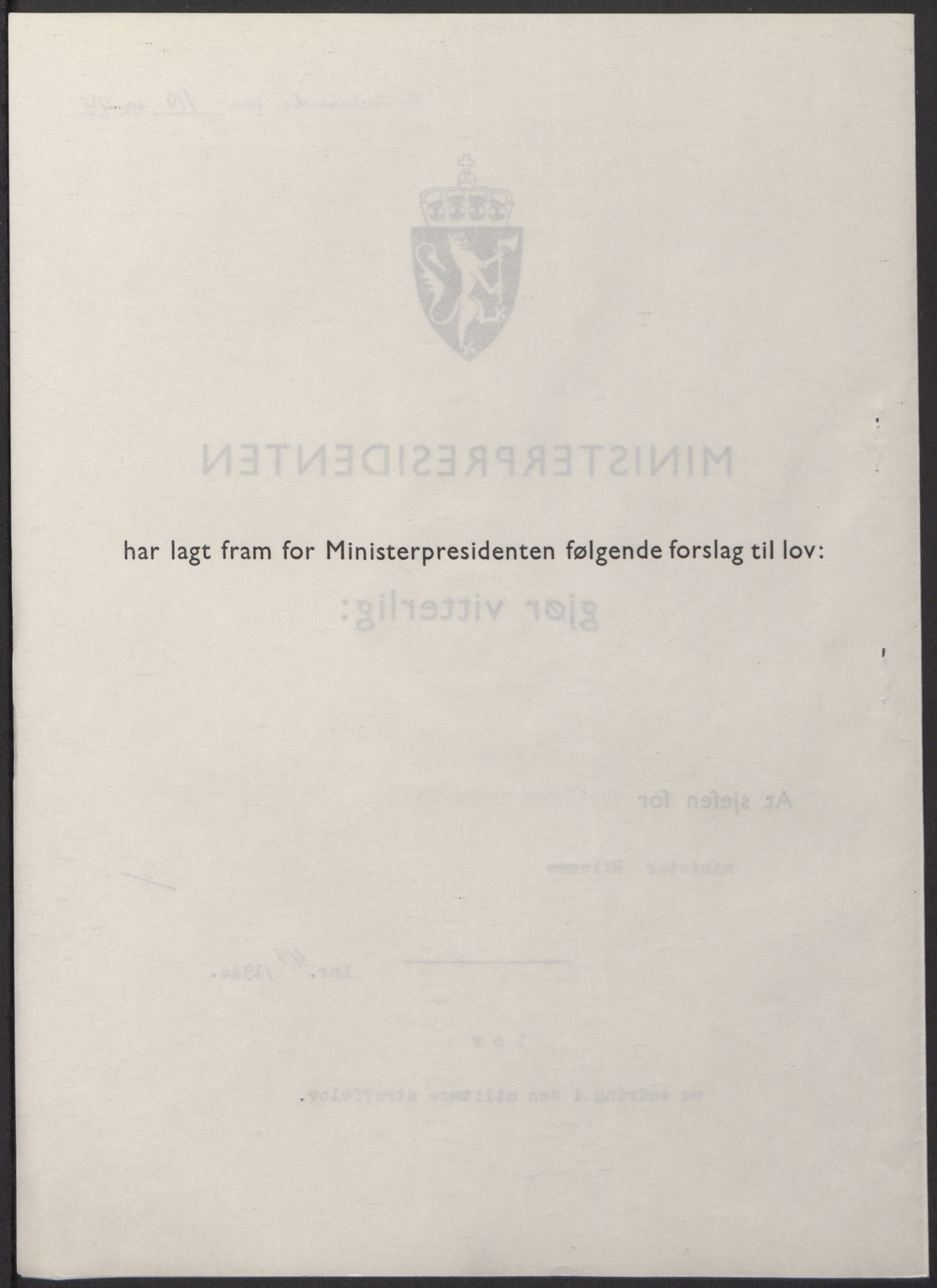 NS-administrasjonen 1940-1945 (Statsrådsekretariatet, de kommisariske statsråder mm), AV/RA-S-4279/D/Db/L0100: Lover, 1944, p. 223