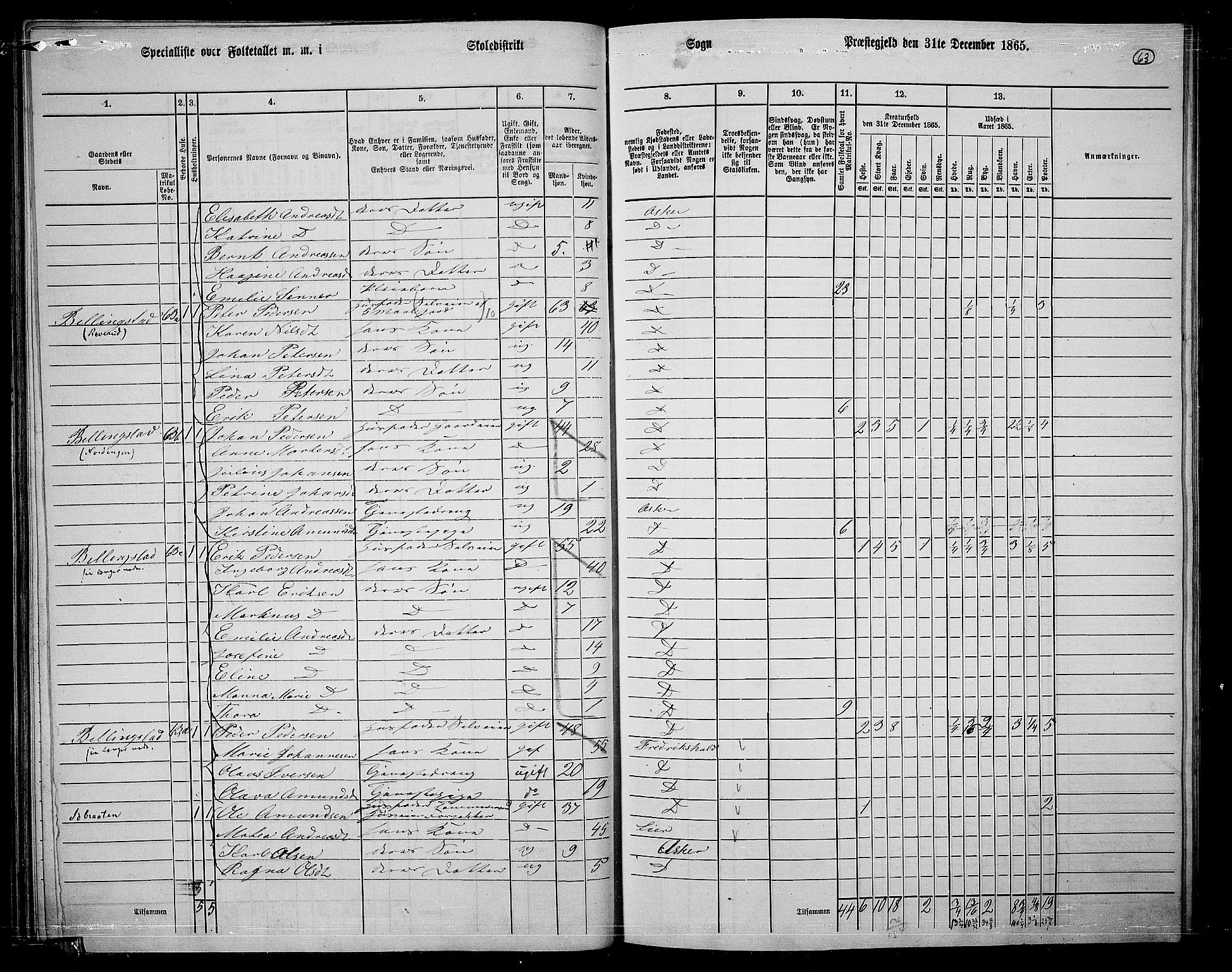 RA, 1865 census for Asker, 1865, p. 62