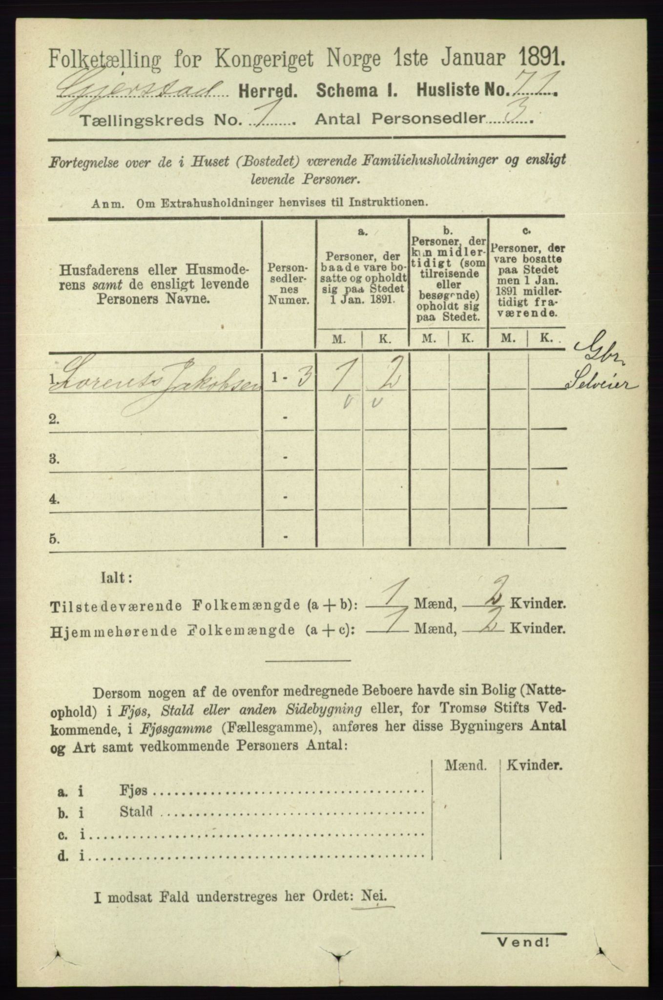 RA, 1891 census for 0911 Gjerstad, 1891, p. 92