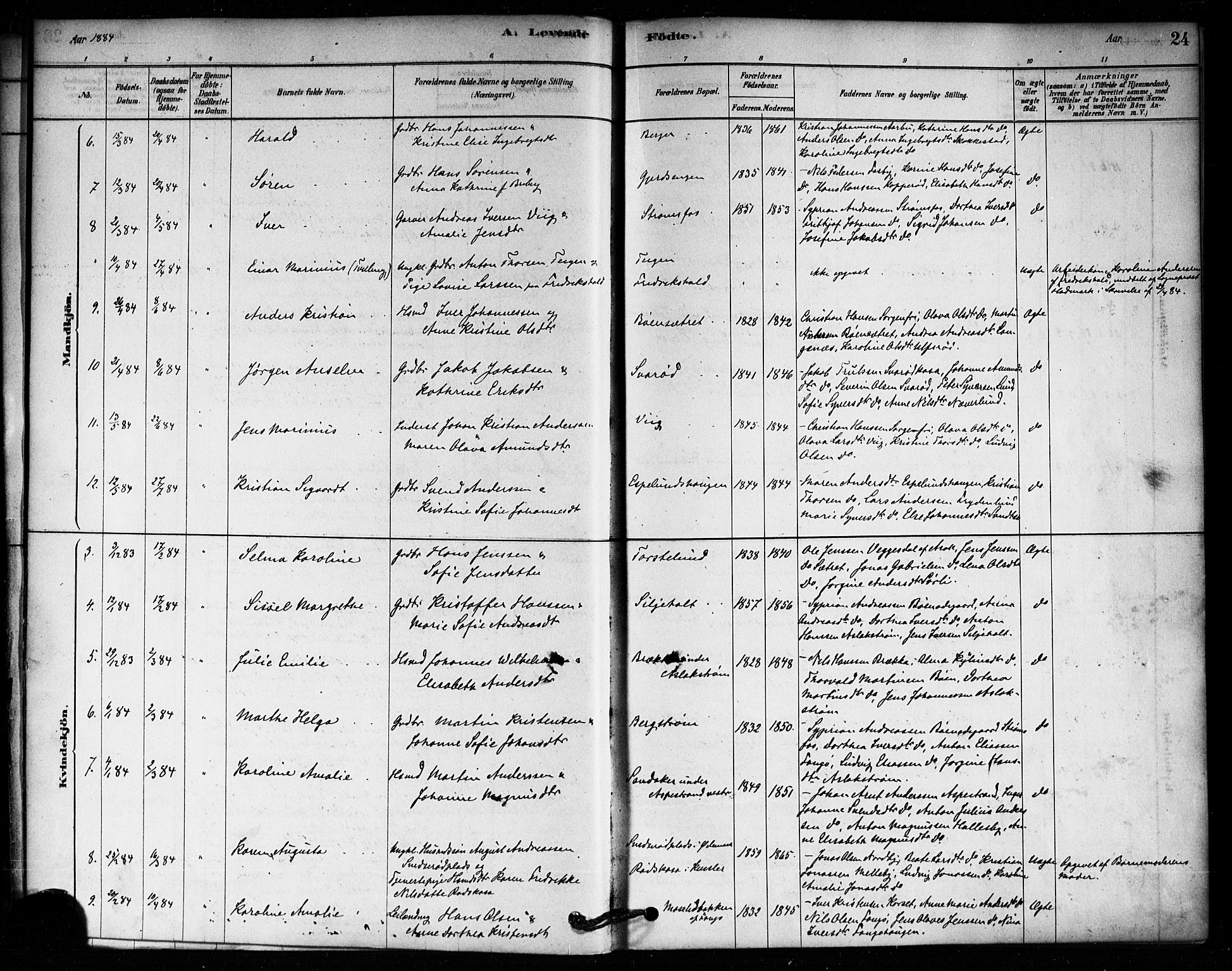 Aremark prestekontor Kirkebøker, SAO/A-10899/F/Fa/L0005: Parish register (official) no. I 5, 1878-1897, p. 24