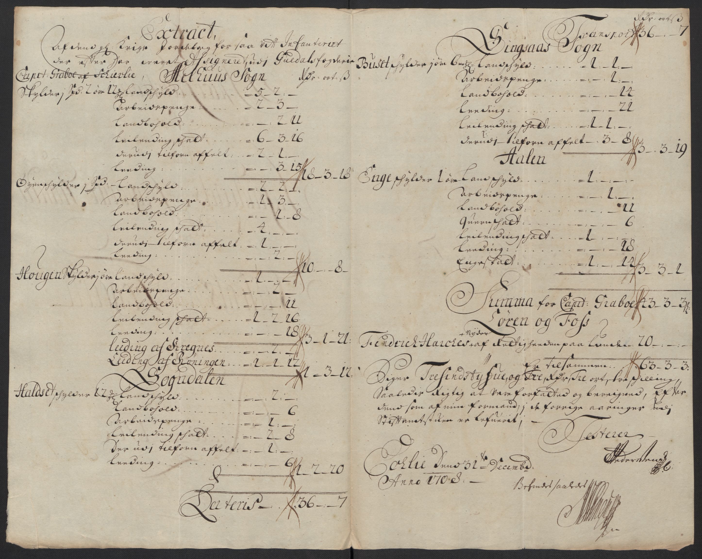 Rentekammeret inntil 1814, Reviderte regnskaper, Fogderegnskap, RA/EA-4092/R60/L3958: Fogderegnskap Orkdal og Gauldal, 1708, p. 357