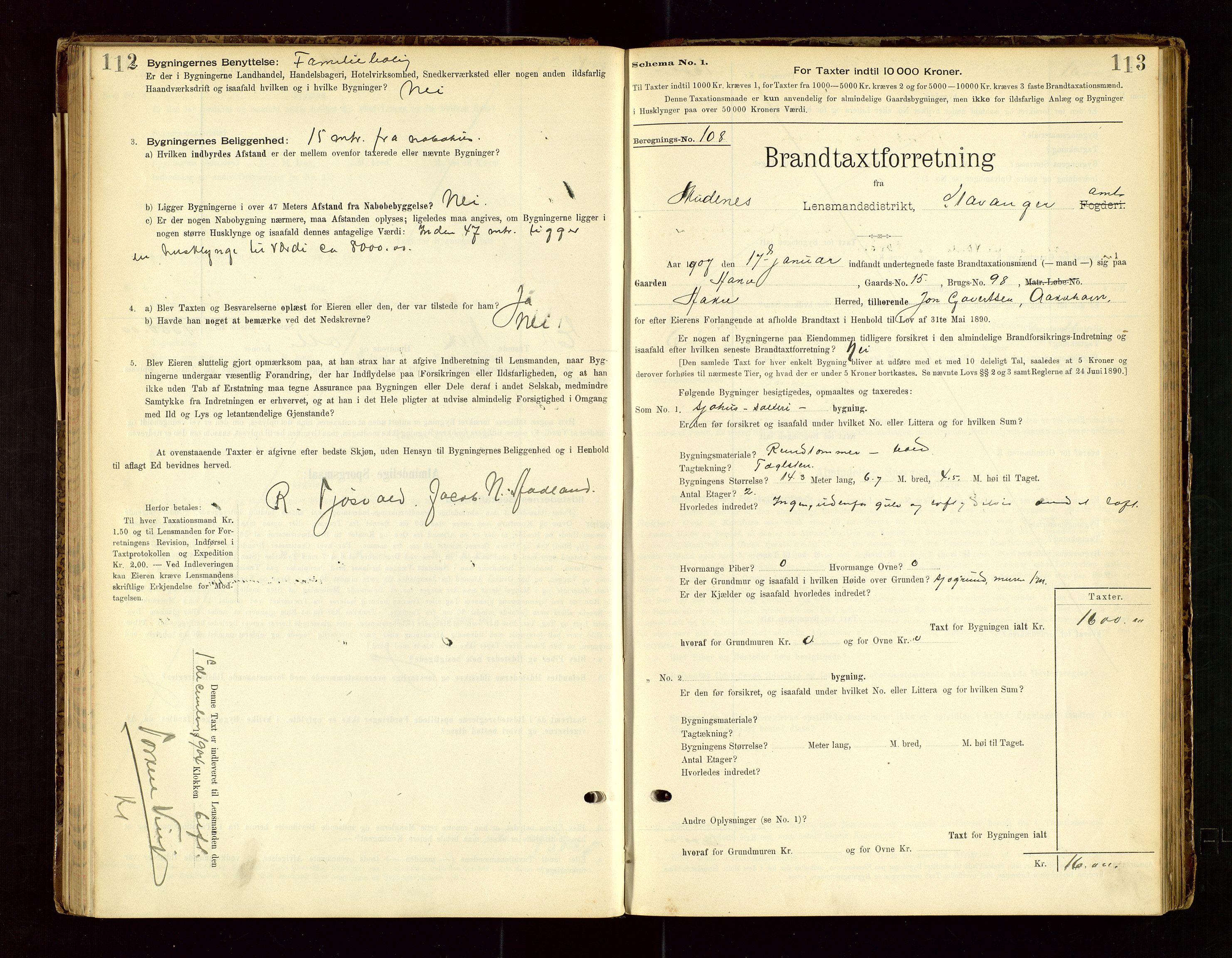 Skudenes lensmannskontor, SAST/A-100444/Gob/L0001: "Brandtaxationsprotokoll", 1895-1924, p. 112-113