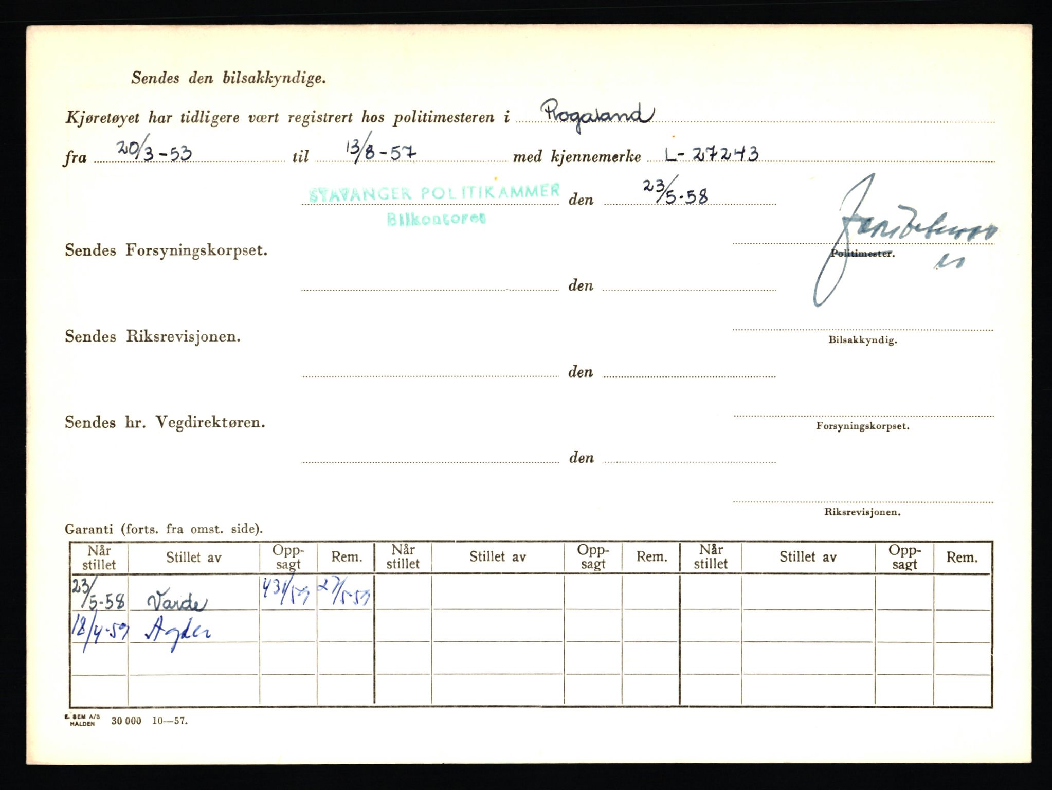 Stavanger trafikkstasjon, AV/SAST-A-101942/0/F/L0004: L-1000 - L-1349, 1930-1971, p. 1210