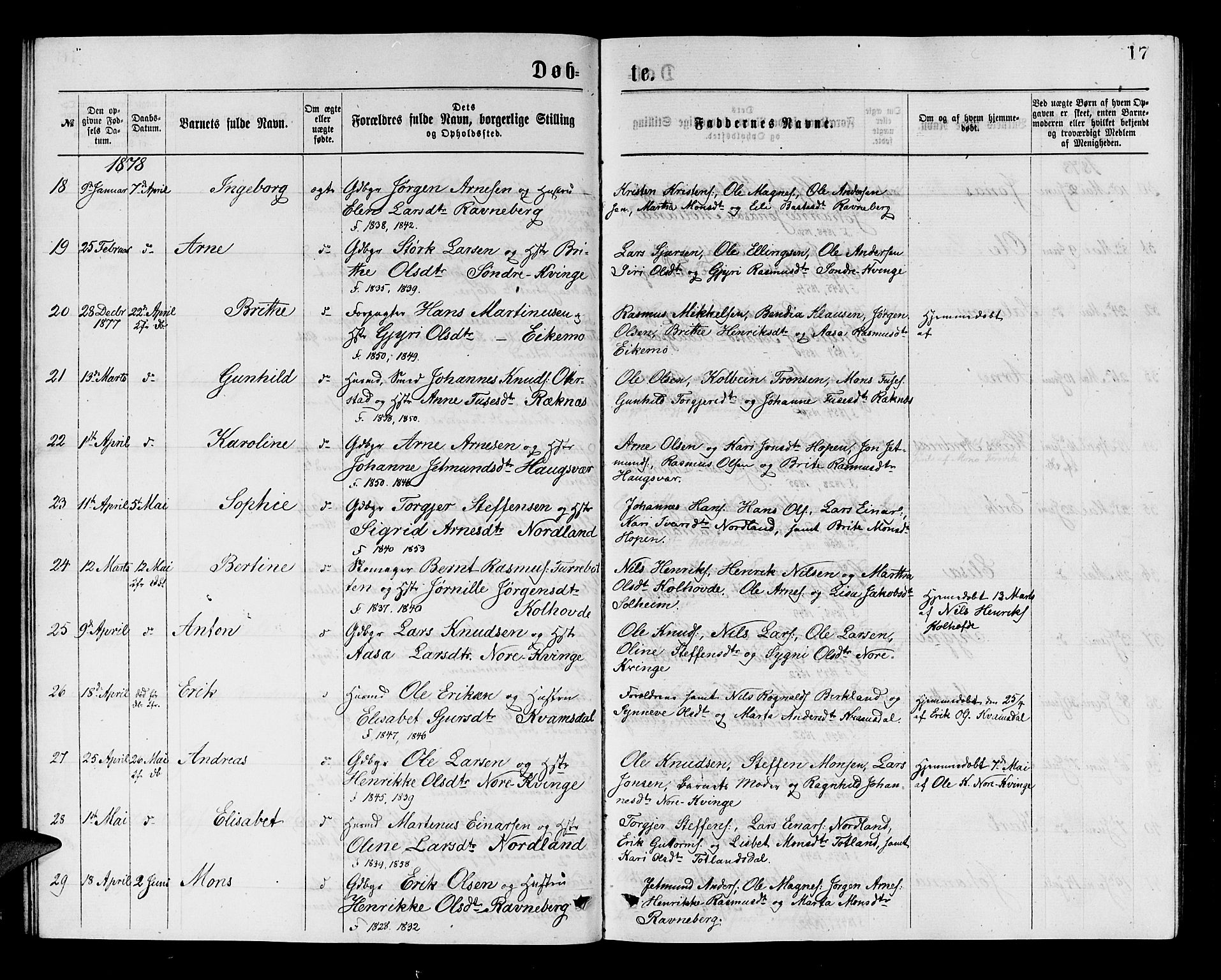 Masfjorden Sokneprestembete, AV/SAB-A-77001: Parish register (copy) no. A 2, 1876-1891, p. 17