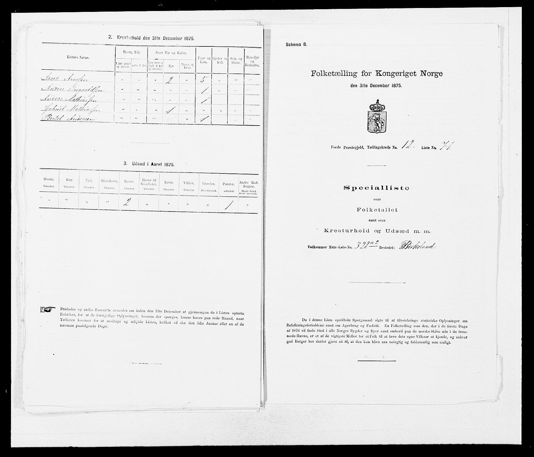 SAB, 1875 census for 1432P Førde, 1875, p. 1606