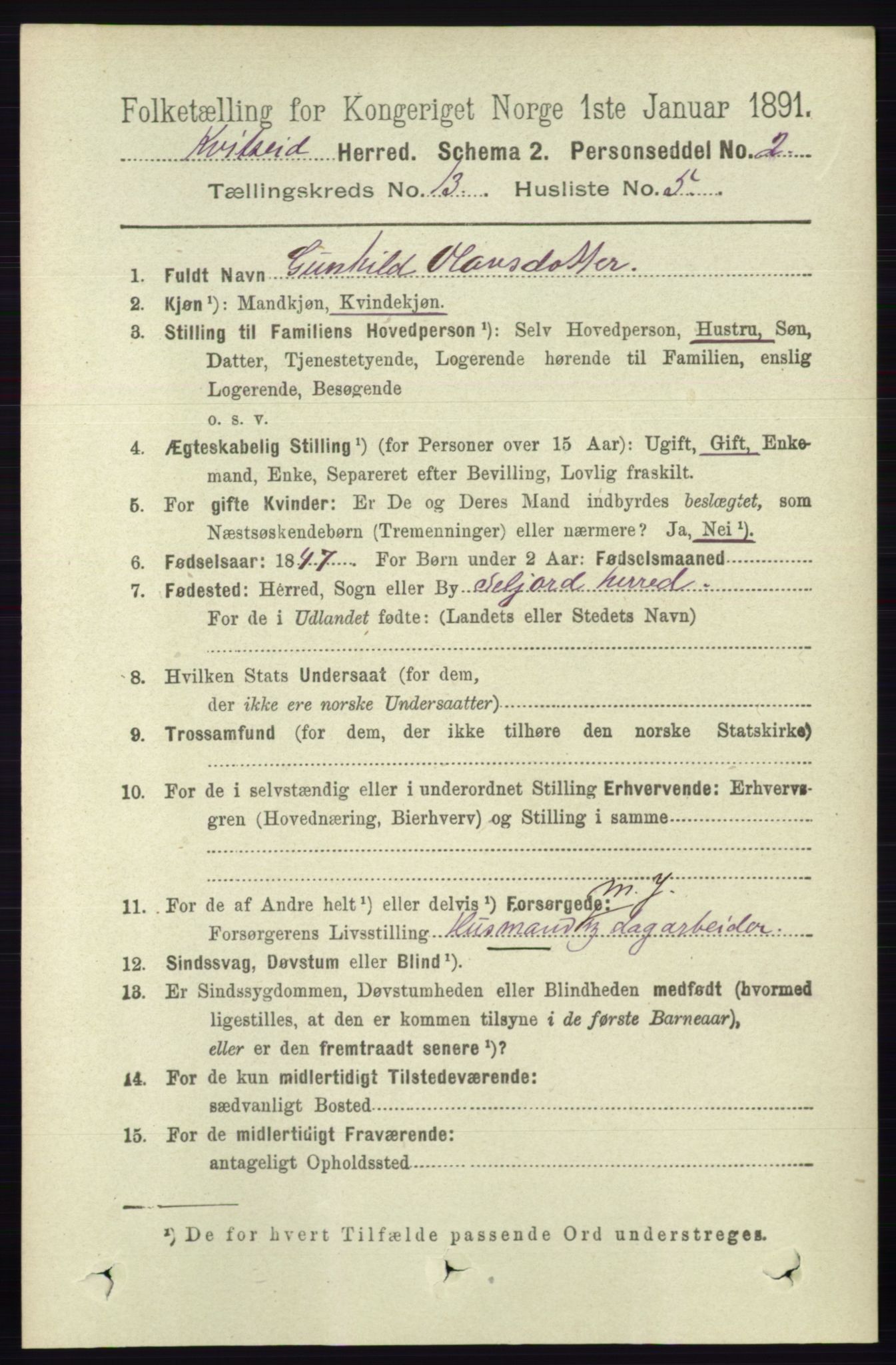 RA, 1891 census for 0829 Kviteseid, 1891, p. 3103