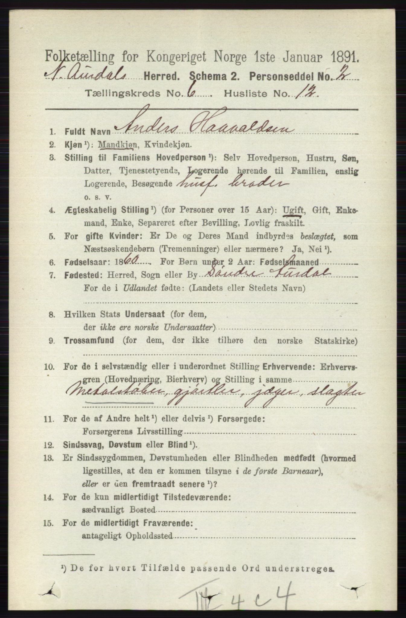 RA, 1891 census for 0542 Nord-Aurdal, 1891, p. 2157