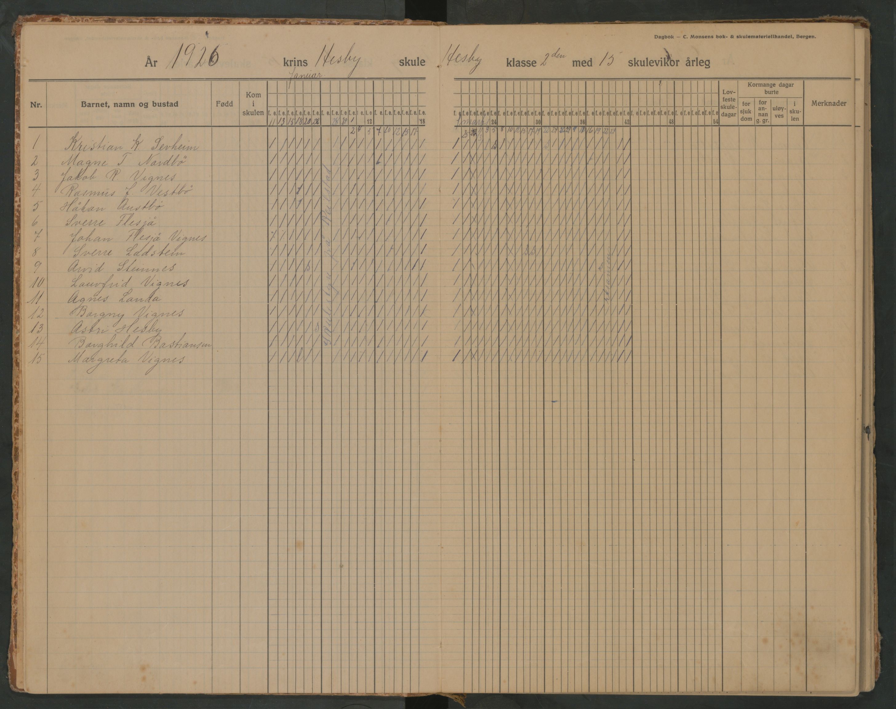 A-0854, Finnøy kommune. Hesby skole, BYST/A-0854/G/Ga/L0003: Dagbok, 1925-1961