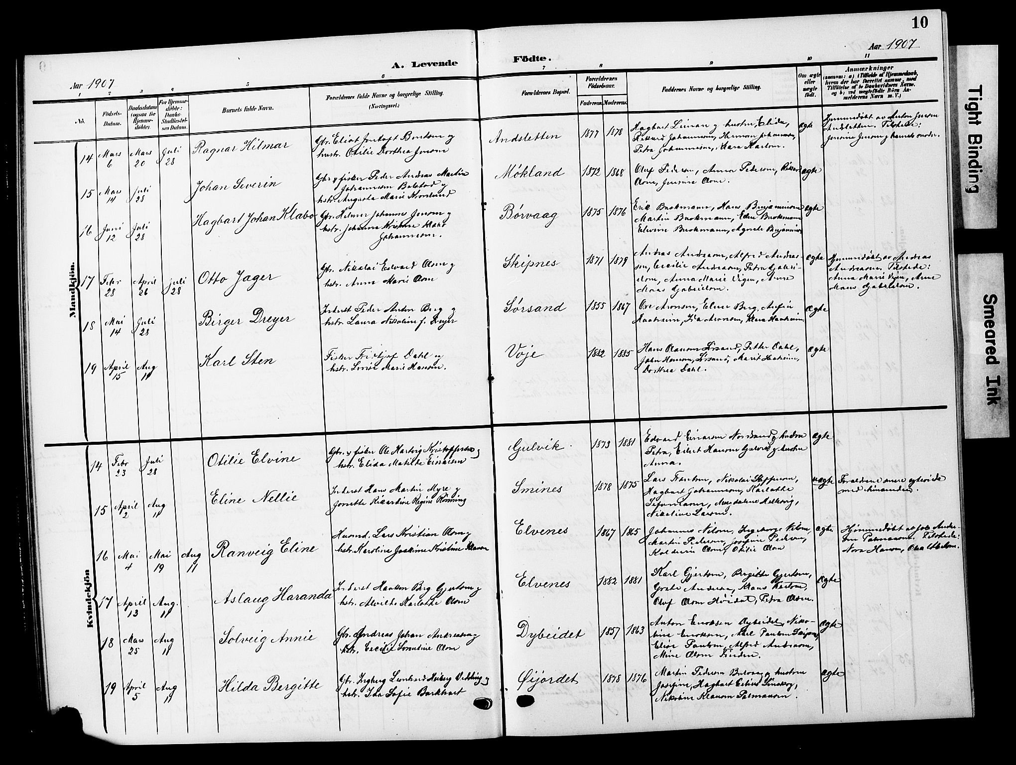 Ministerialprotokoller, klokkerbøker og fødselsregistre - Nordland, AV/SAT-A-1459/893/L1350: Parish register (copy) no. 893C05, 1906-1927, p. 10