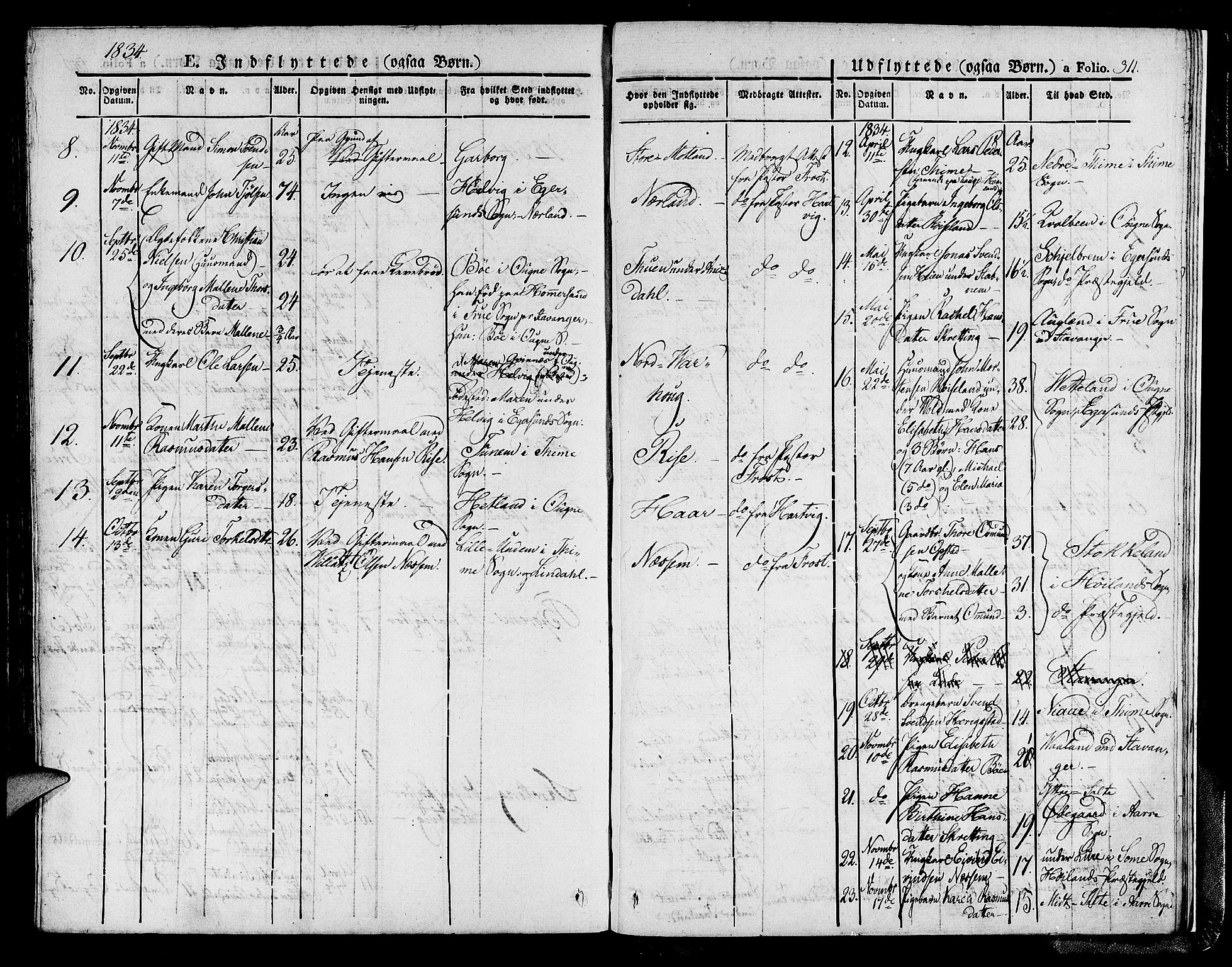 Hå sokneprestkontor, SAST/A-101801/001/30BA/L0004: Parish register (official) no. A 4.1 /1, 1826-1841, p. 311