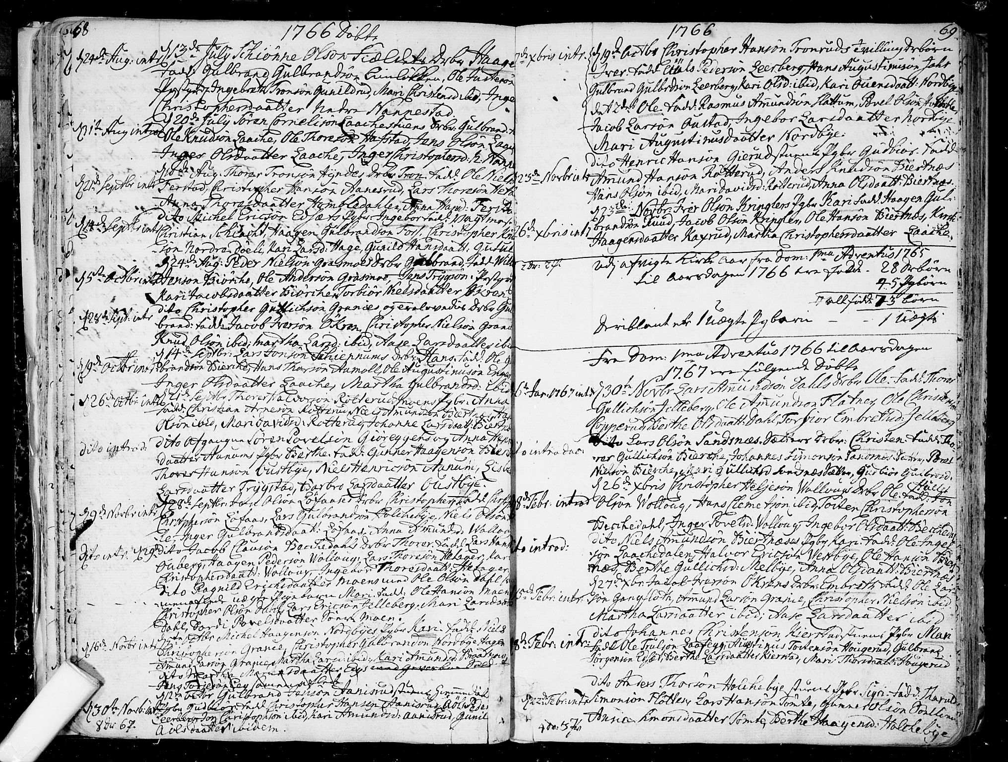 Nannestad prestekontor Kirkebøker, SAO/A-10414a/F/Fa/L0007: Parish register (official) no. I 7, 1754-1791, p. 68-69