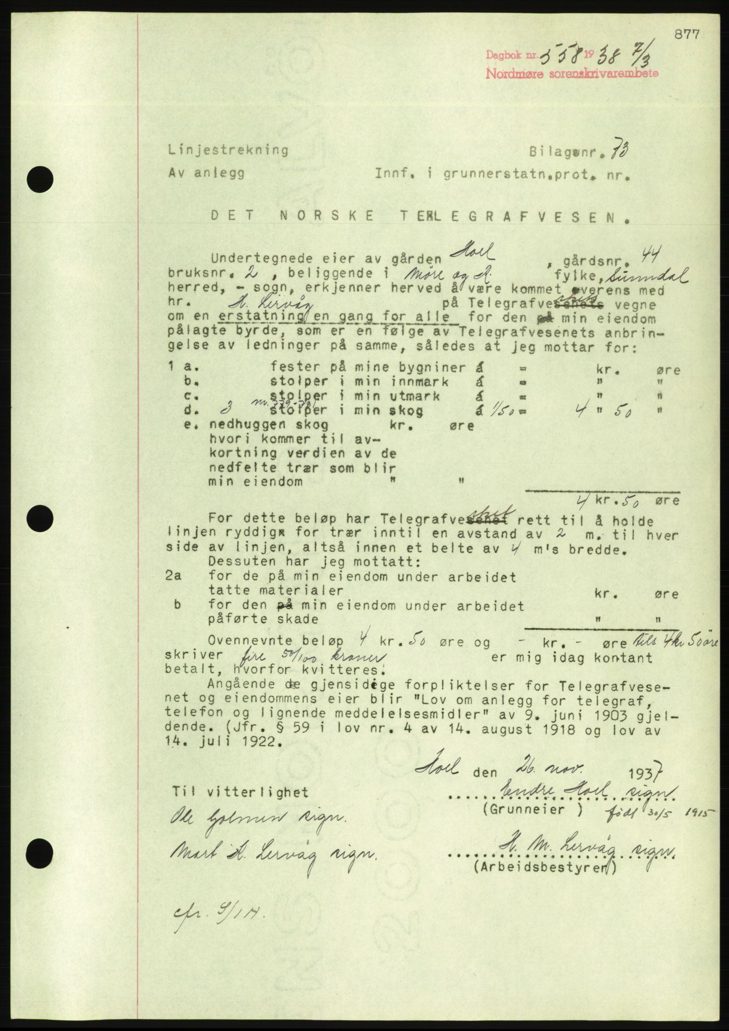 Nordmøre sorenskriveri, AV/SAT-A-4132/1/2/2Ca/L0092: Mortgage book no. B82, 1937-1938, Diary no: : 558/1938