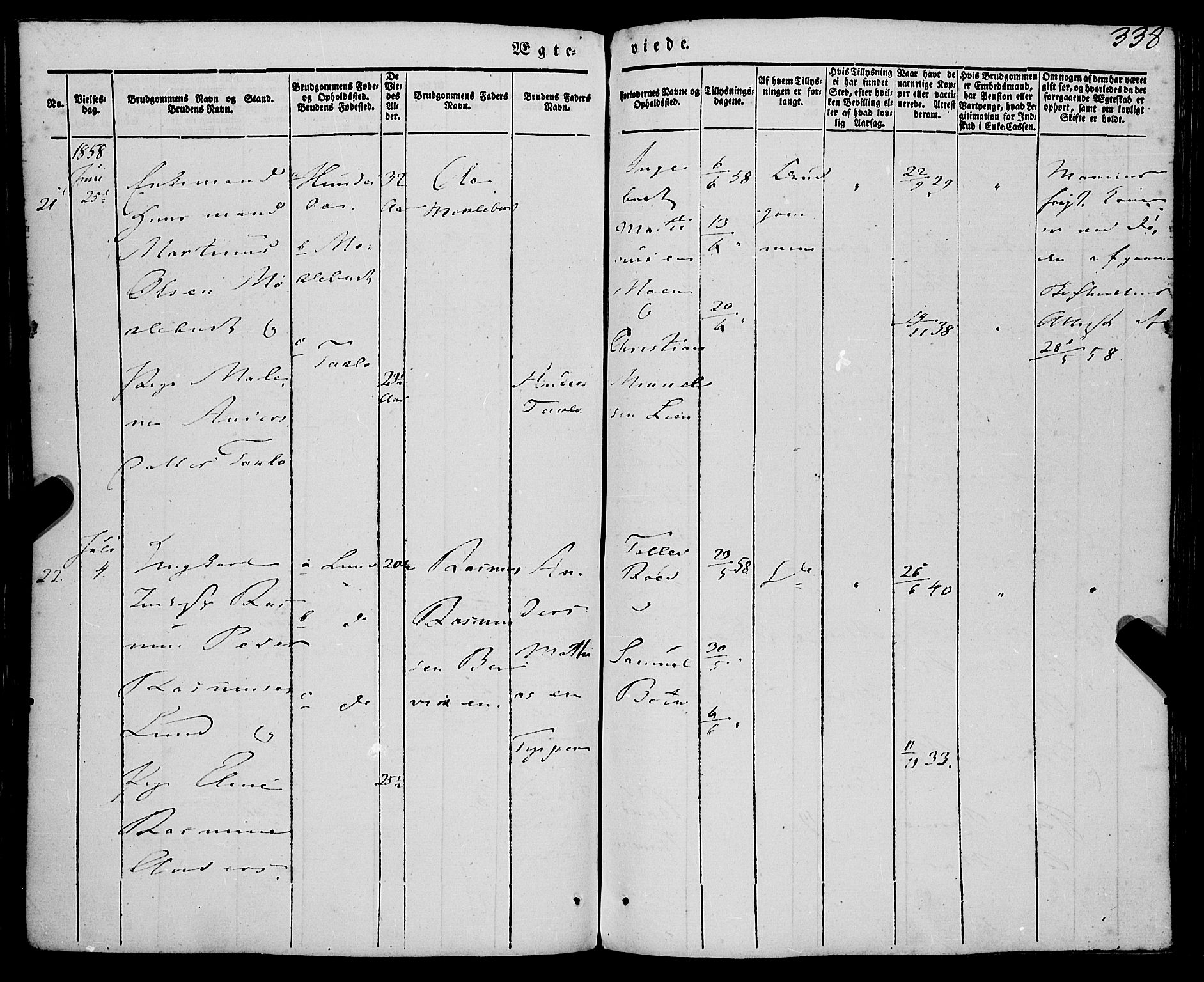 Eid sokneprestembete, AV/SAB-A-82301/H/Haa/Haaa/L0007: Parish register (official) no. A 7, 1844-1858, p. 338