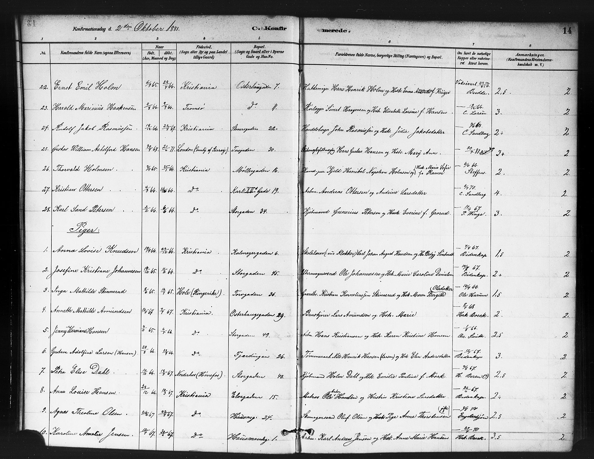 Jakob prestekontor Kirkebøker, AV/SAO-A-10850/F/Fa/L0004: Parish register (official) no. 4, 1880-1894, p. 14