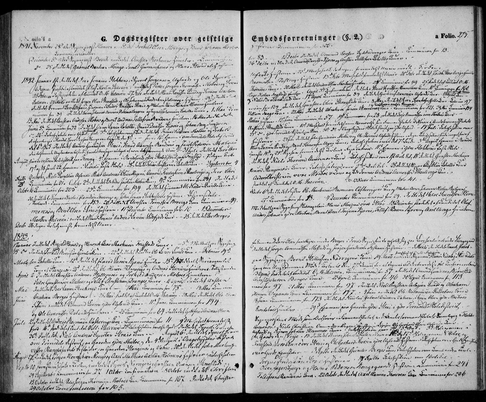 Oddernes sokneprestkontor, SAK/1111-0033/F/Fa/Faa/L0006: Parish register (official) no. A 6, 1838-1851, p. 275