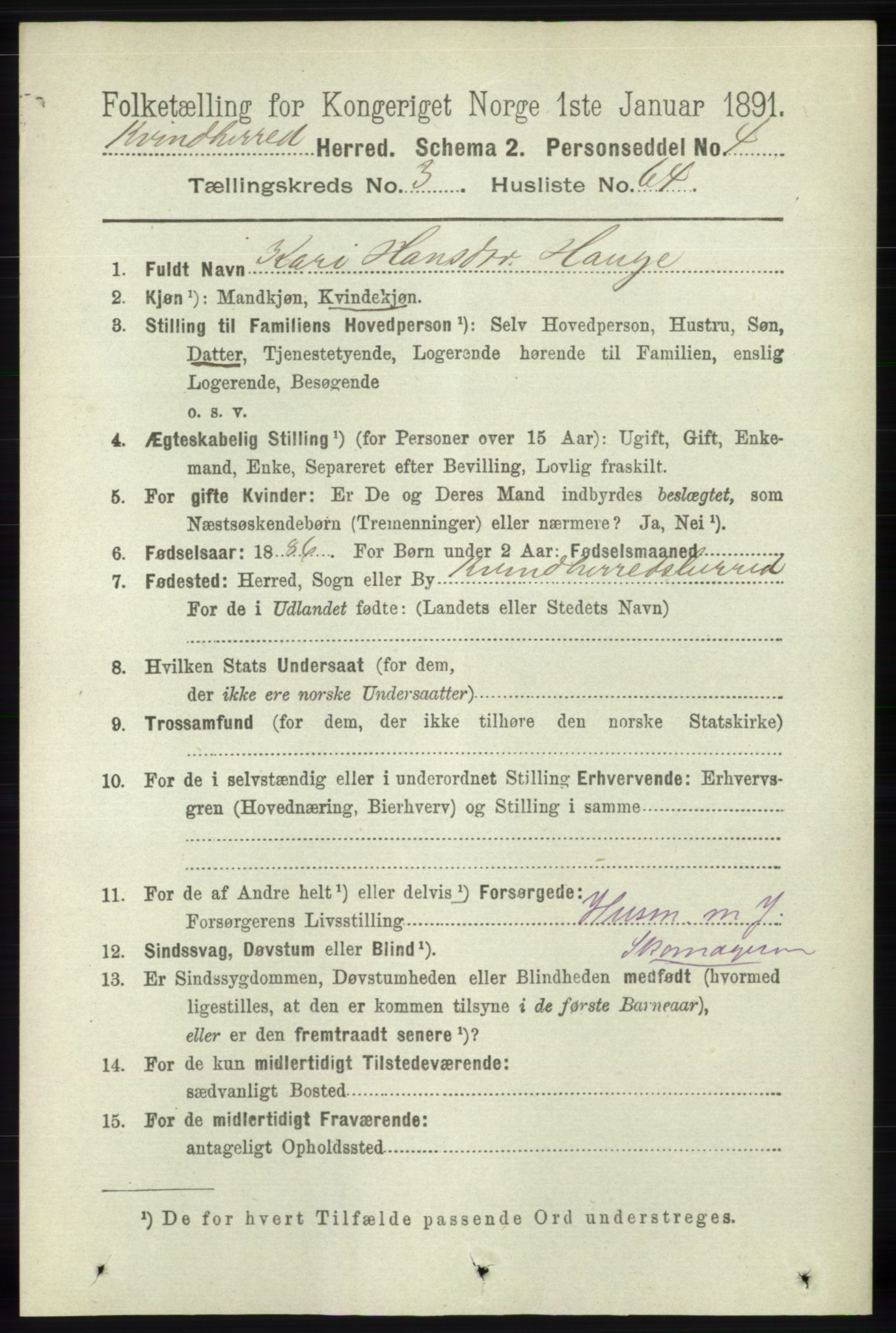 RA, 1891 census for 1224 Kvinnherad, 1891, p. 1317