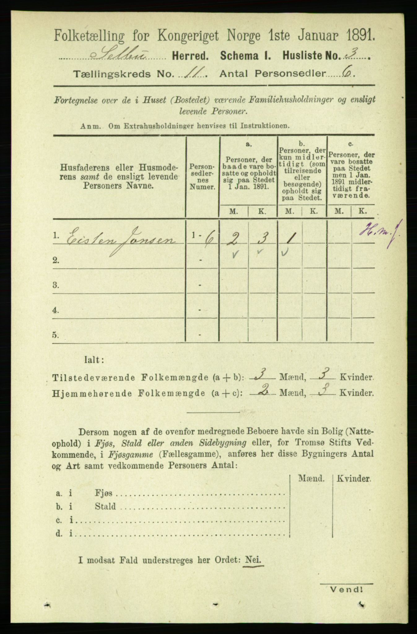 RA, 1891 census for 1664 Selbu, 1891, p. 3930