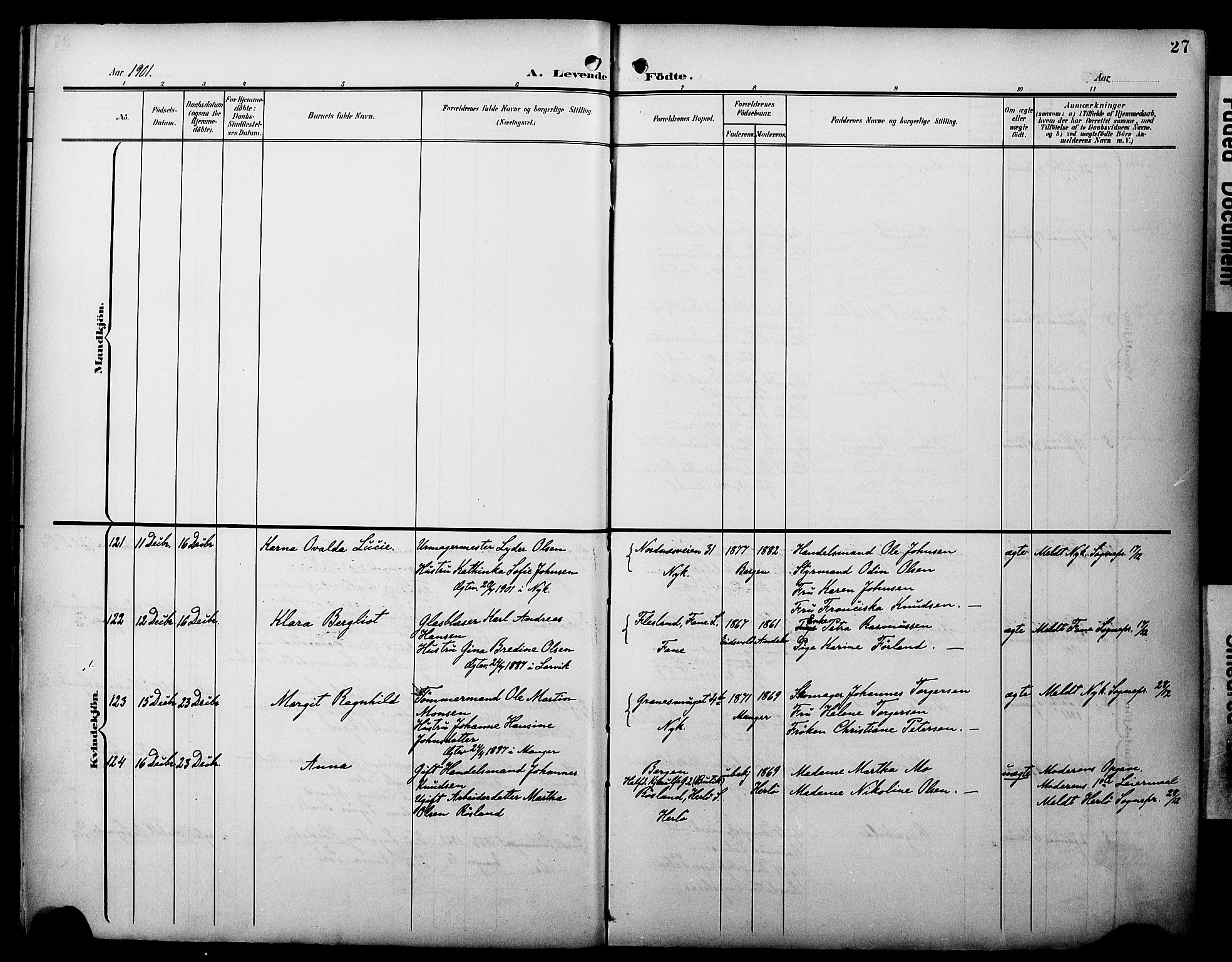 Fødselsstiftelsens sokneprestembete*, SAB/-: Parish register (official) no. A 3, 1901-1910, p. 27