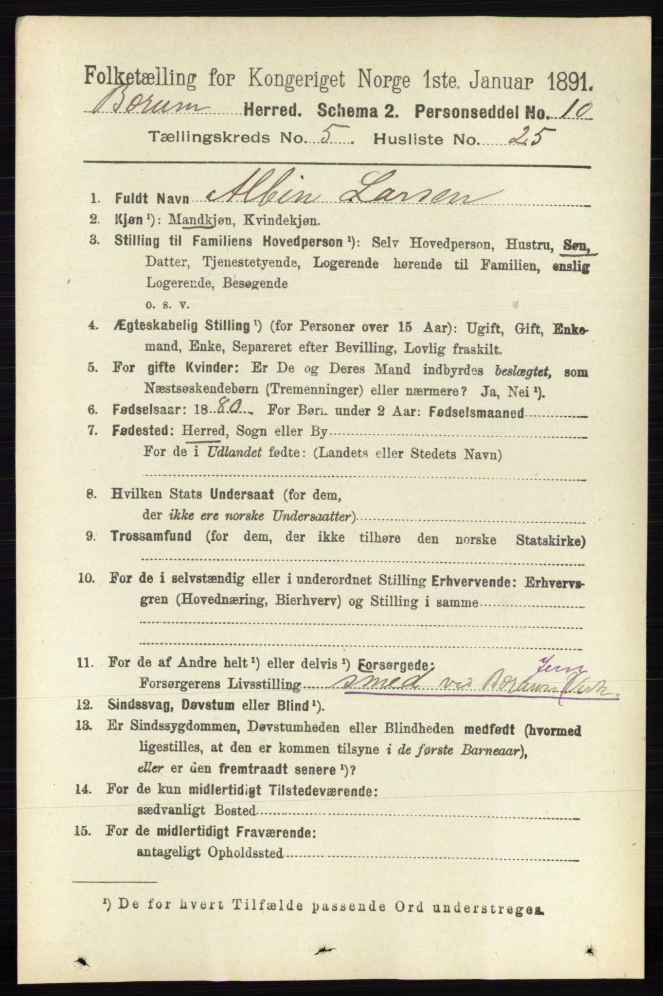 RA, 1891 census for 0219 Bærum, 1891, p. 3149