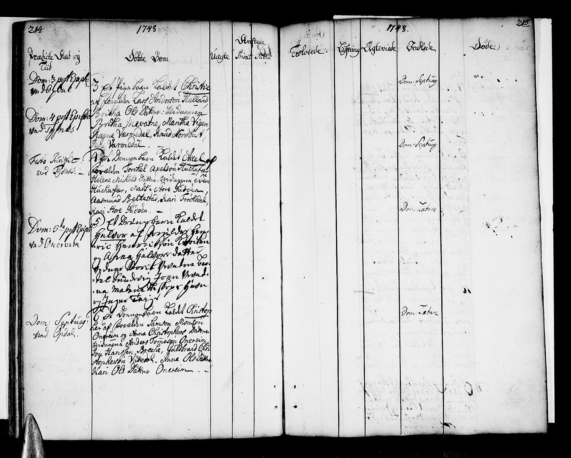 Tysnes sokneprestembete, SAB/A-78601/H/Haa: Parish register (official) no. A 3, 1740-1749, p. 214-215