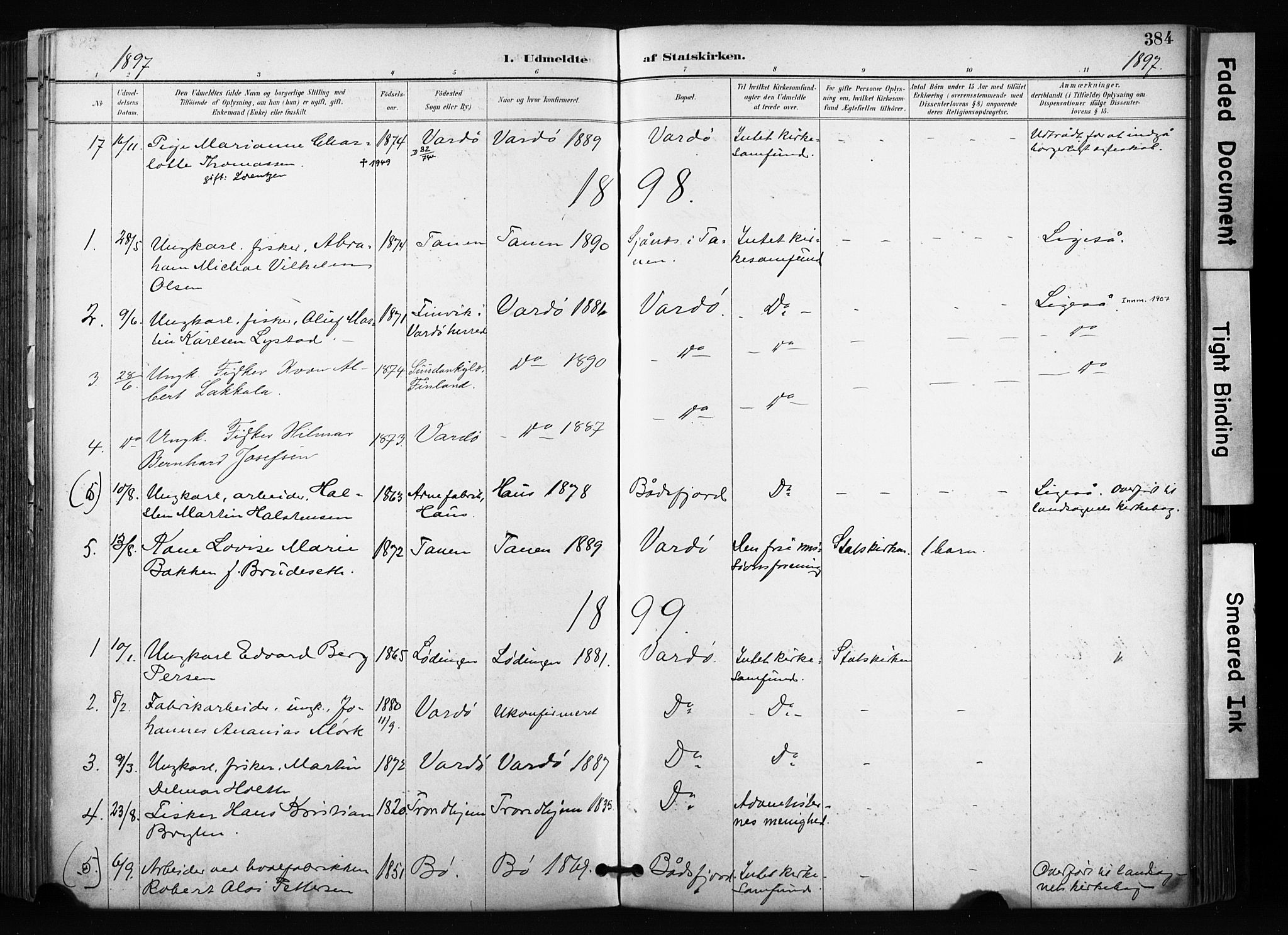Vardø sokneprestkontor, SATØ/S-1332/H/Ha/L0010kirke: Parish register (official) no. 10, 1895-1907, p. 384