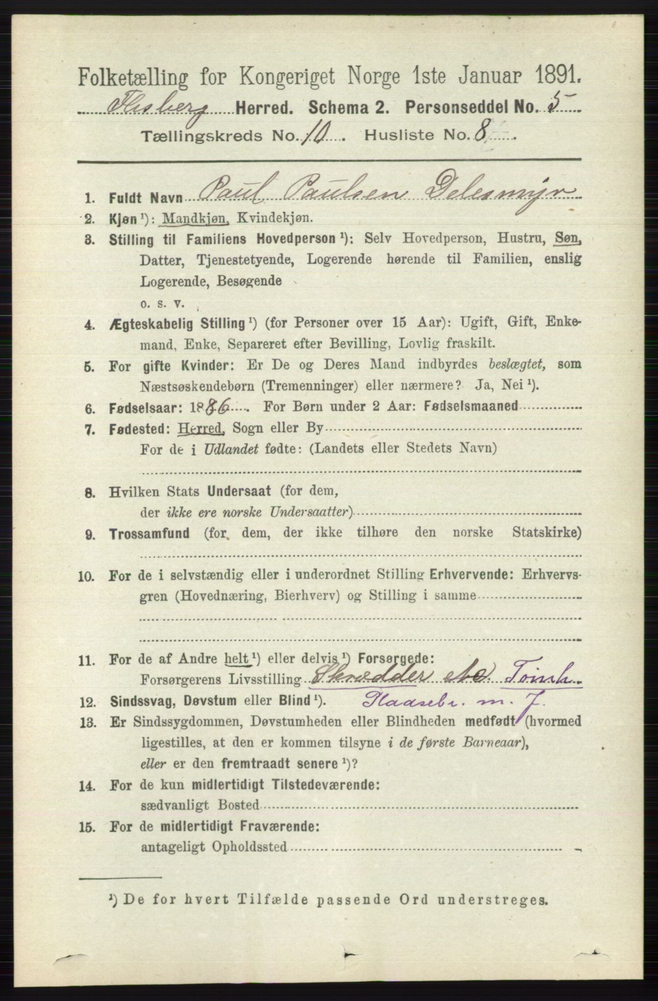RA, 1891 census for 0631 Flesberg, 1891, p. 1703