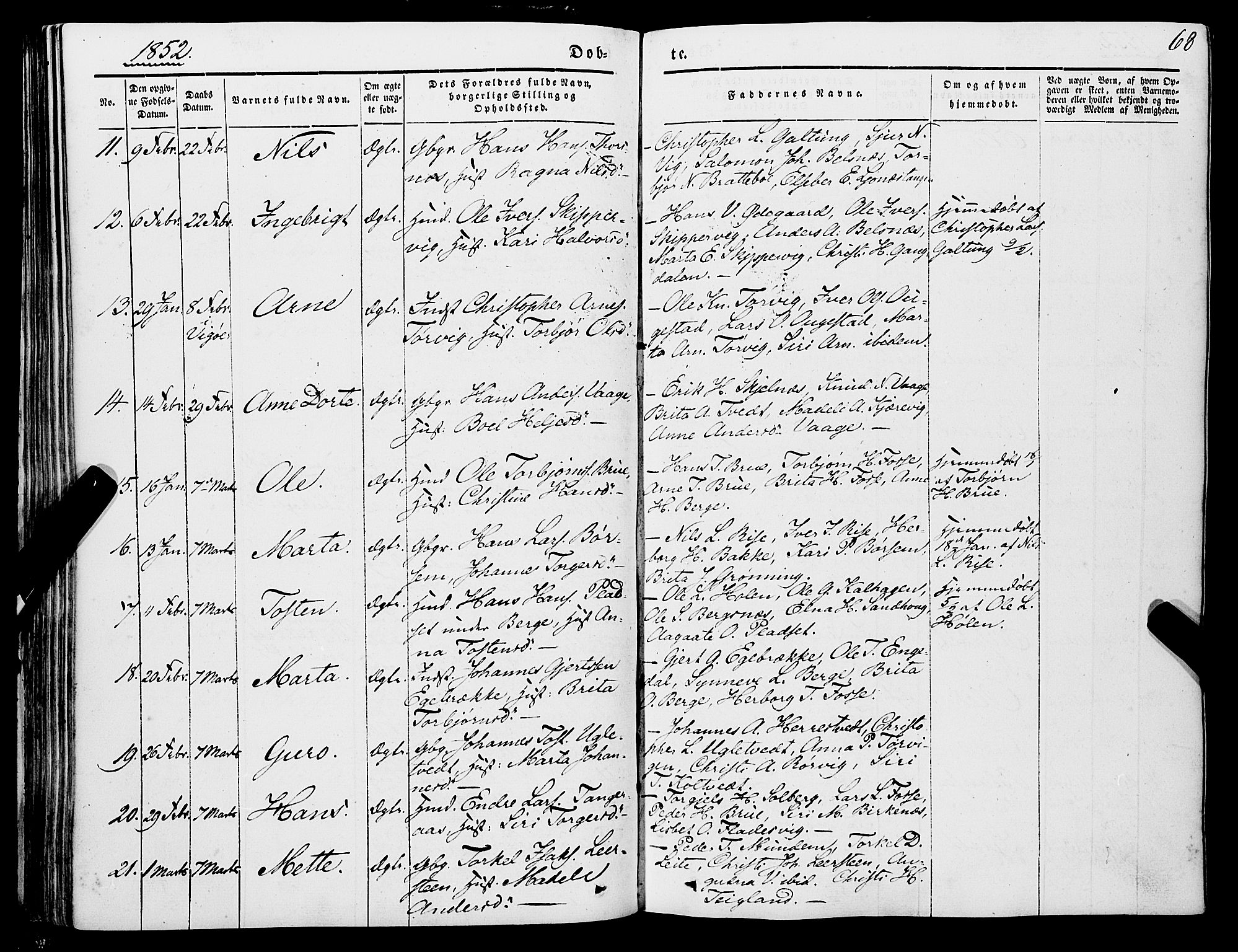 Strandebarm sokneprestembete, AV/SAB-A-78401/H/Haa: Parish register (official) no. A 7, 1844-1872, p. 68